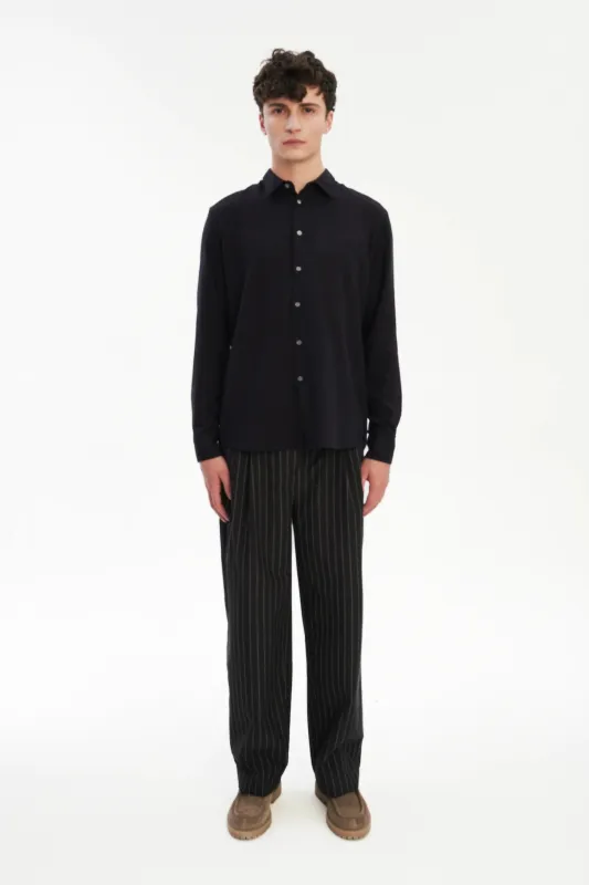 Feel Good Shirt in Dark Navy Silky Italian Lyocell and Organic Cotton Flannel sold by Delikatessen