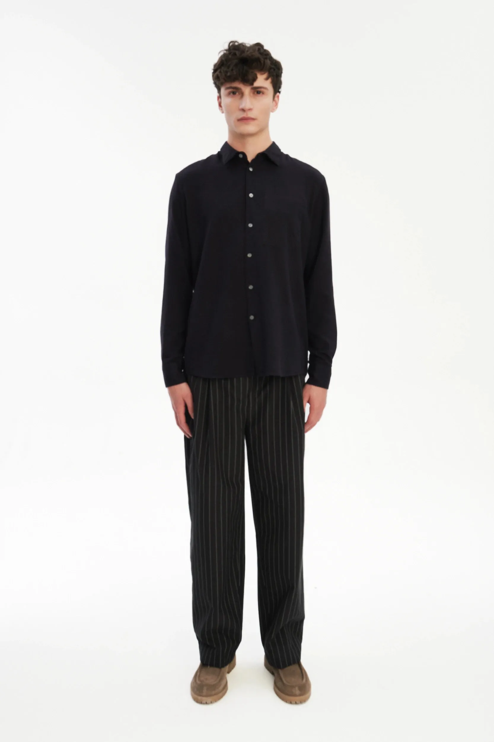 Feel Good Shirt in Dark Navy Silky Italian Lyocell and Organic Cotton Flannel sold by Delikatessen