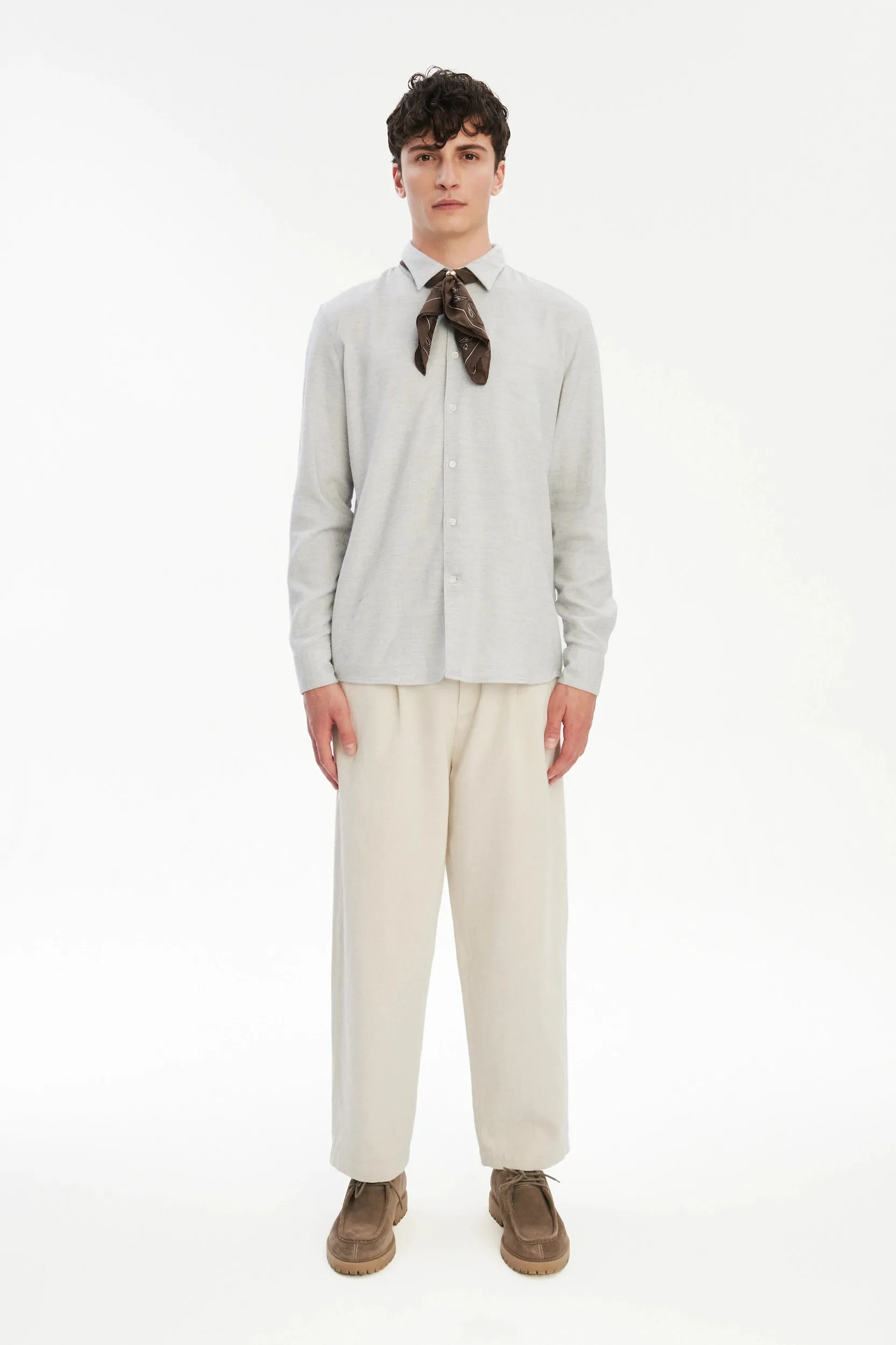 Feel Good Shirt in Grey Silky Italian Lyocell and Organic Cotton Flannel sold by Delikatessen