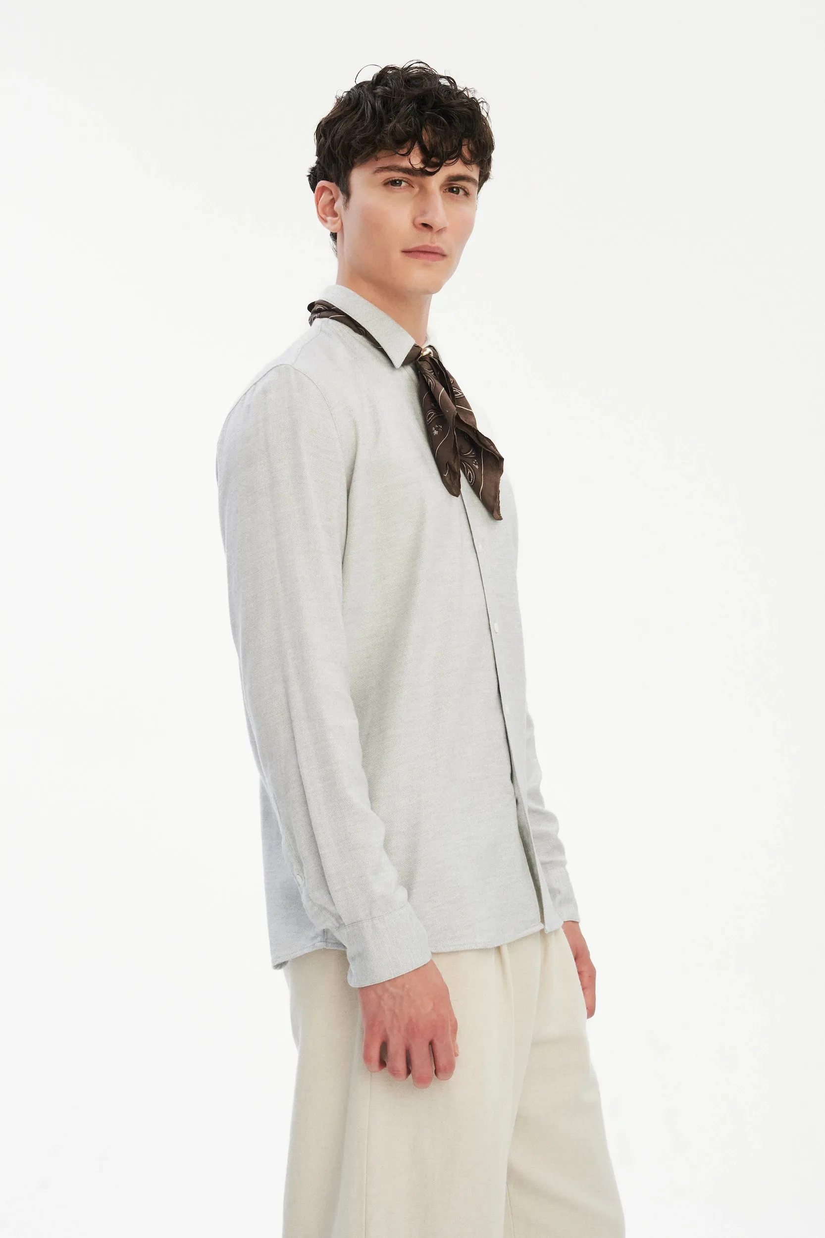 Feel Good Shirt in Grey Silky Italian Lyocell and Organic Cotton Flannel sold by Delikatessen product image thumbnail 5