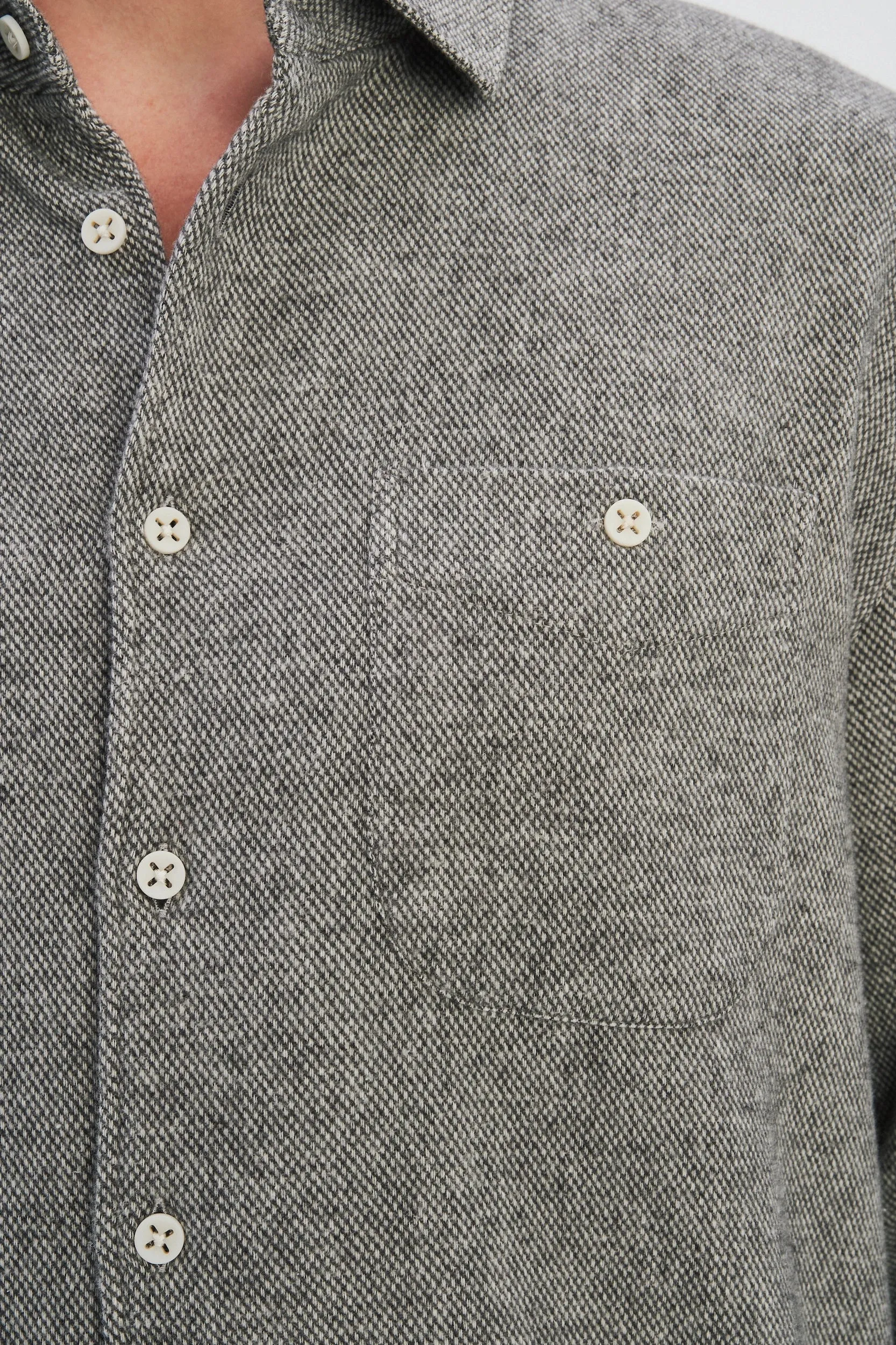 Strong Shirt in a Grey Recycled Structural Flannel with Signature Hemp Buttons sold by Delikatessen product image thumbnail 4