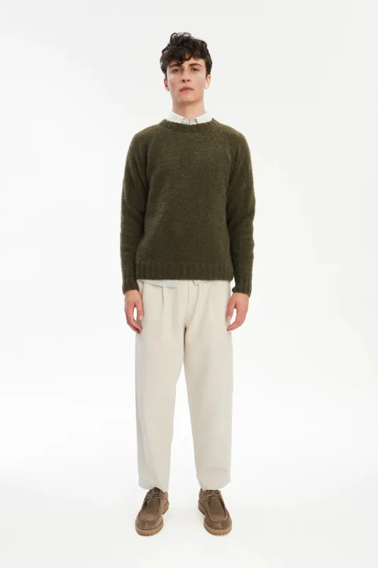 Brushed Sustainable Alpaca Wool Crewneck Sweater in Moss Green sold by Delikatessen