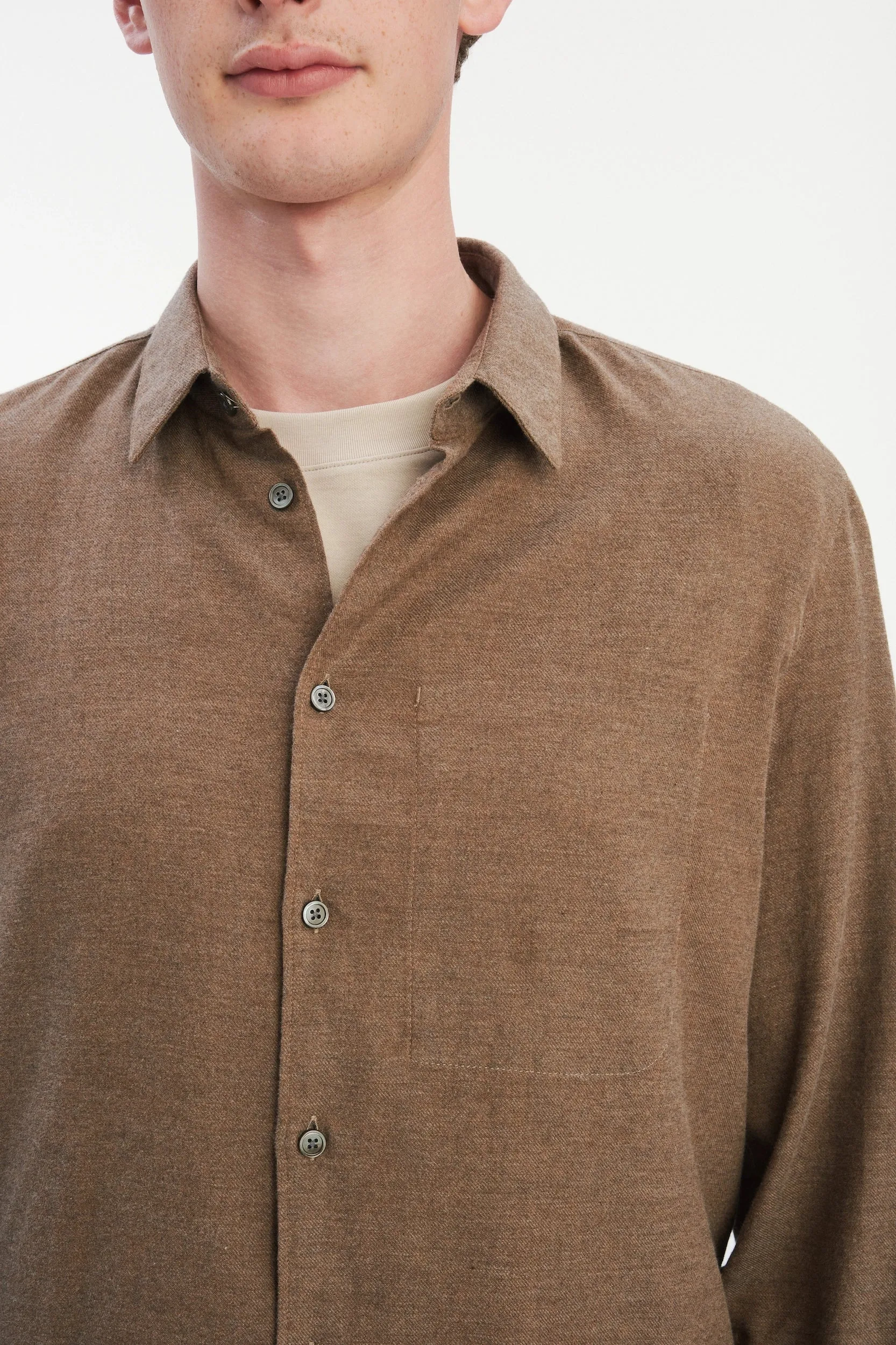 Feel Good Shirt in the Finest Taupe Brown Melange Italian Cotton Flannel sold by Delikatessen product image thumbnail 2