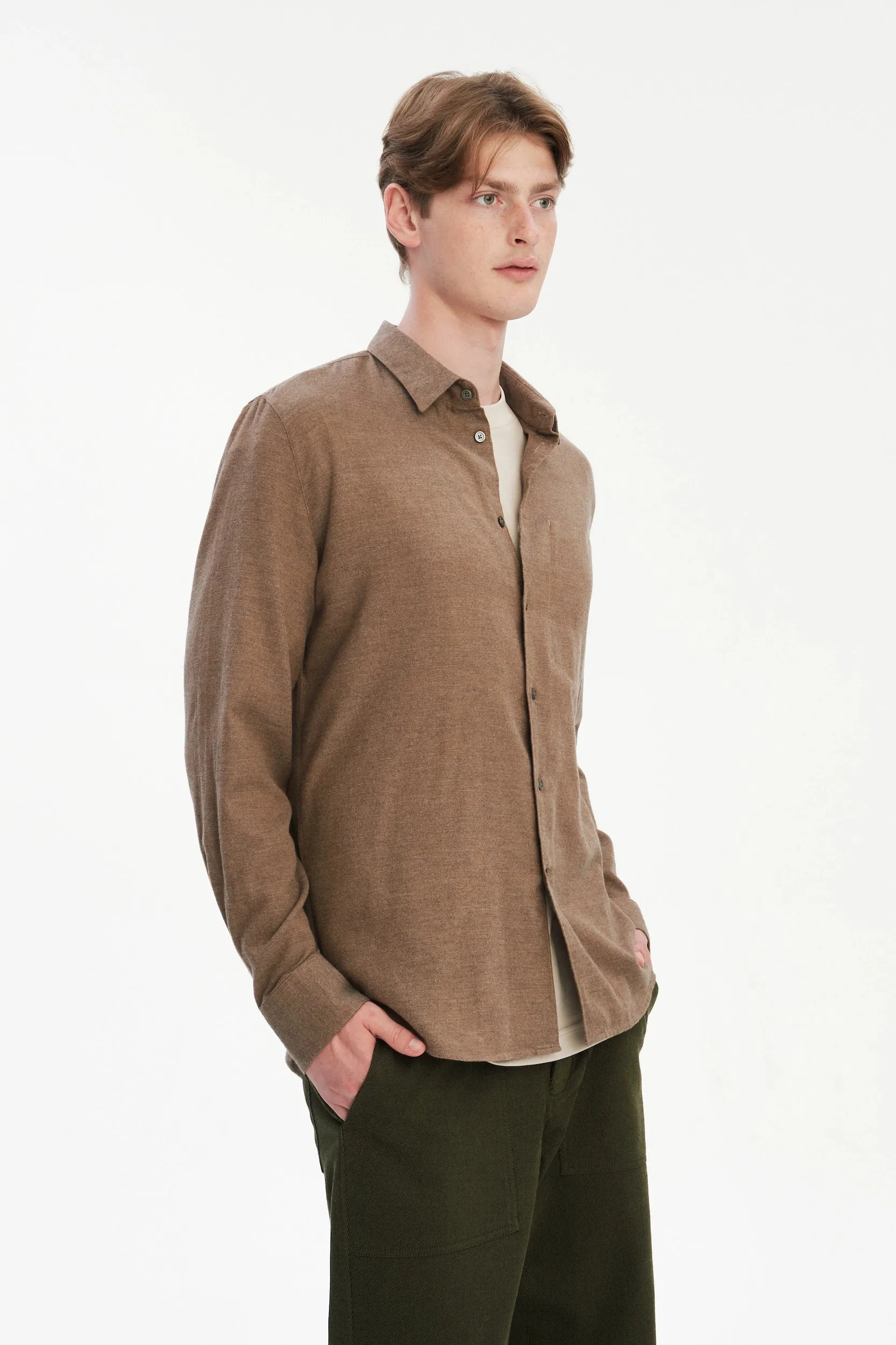 Feel Good Shirt in the Finest Taupe Brown Melange Italian Cotton Flannel sold by Delikatessen product image thumbnail 5