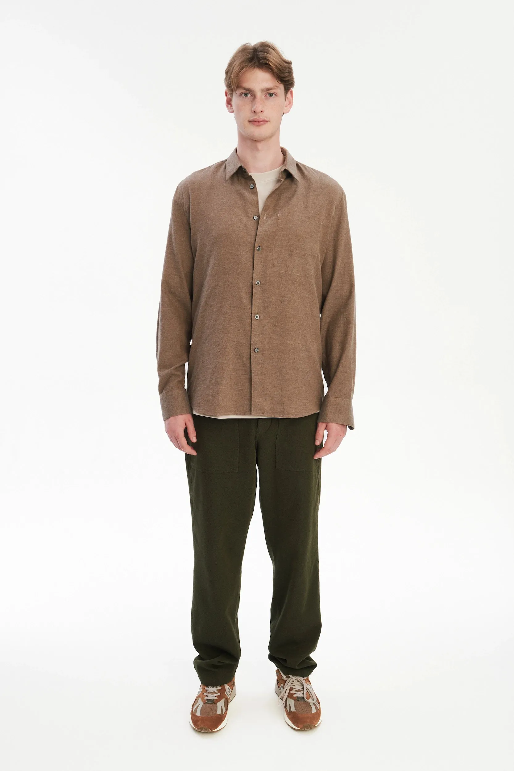 Feel Good Shirt in the Finest Taupe Brown Melange Italian Cotton Flannel sold by Delikatessen