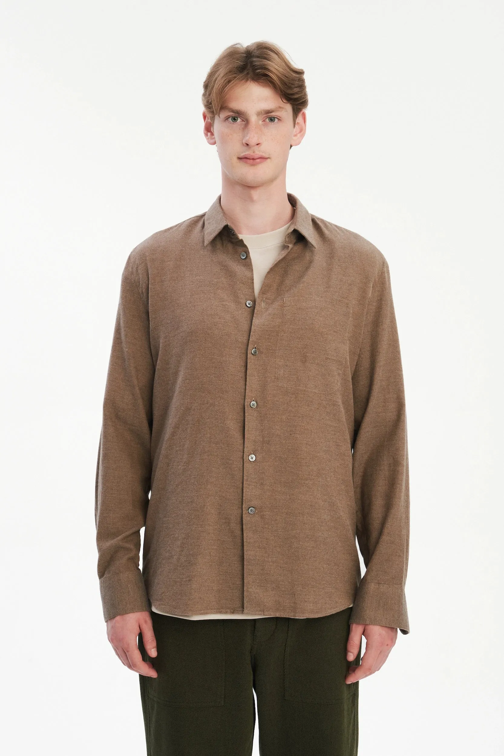 Feel Good Shirt in the Finest Taupe Brown Melange Italian Cotton Flannel sold by Delikatessen product image thumbnail 3