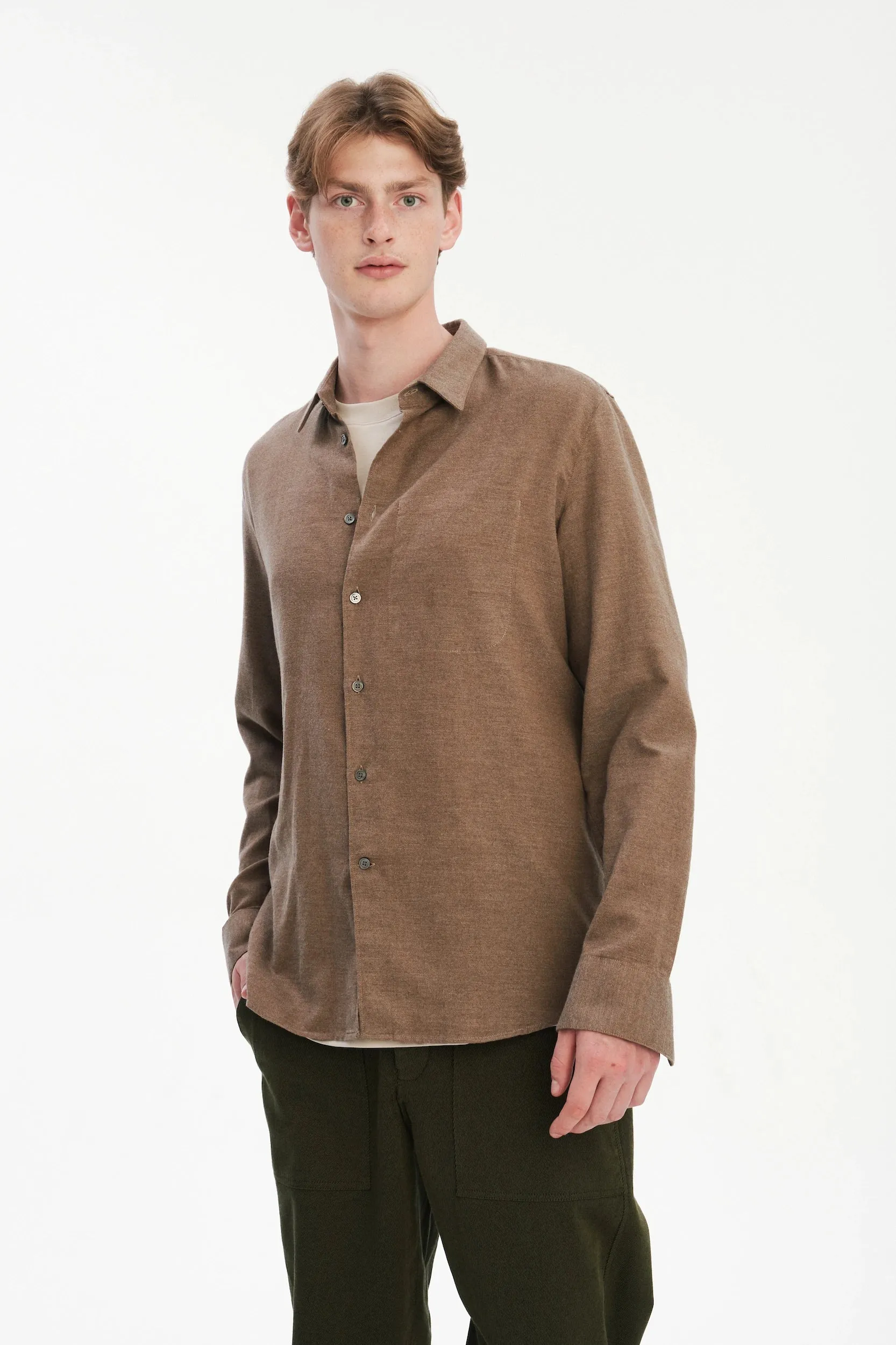 Feel Good Shirt in the Finest Taupe Brown Melange Italian Cotton Flannel sold by Delikatessen product image thumbnail 4
