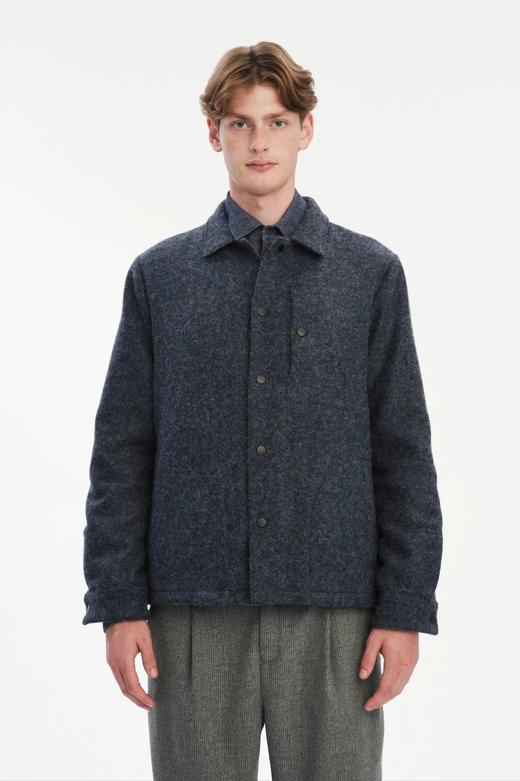Snap Button Jacket in Italian Recycled Wool and Cotton - Navy sold by Delikatessen product image thumbnail 2