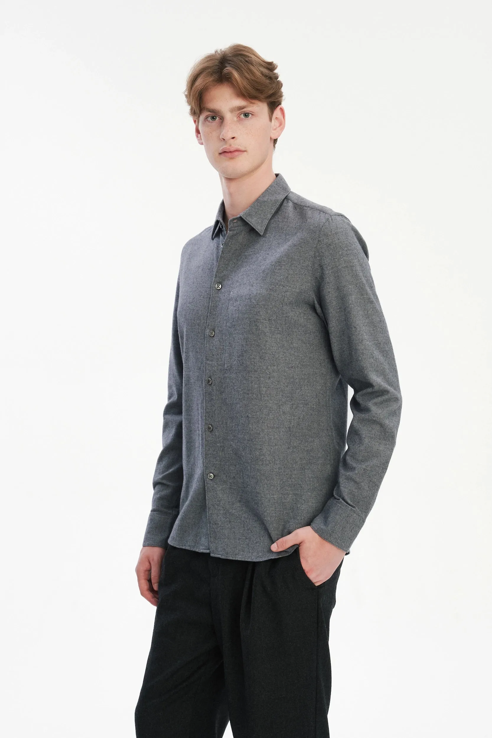 Feel Good Shirt in a Fine Melange Soft Grey Italian Cotton and Virgin Wool sold by Delikatessen product image thumbnail 3