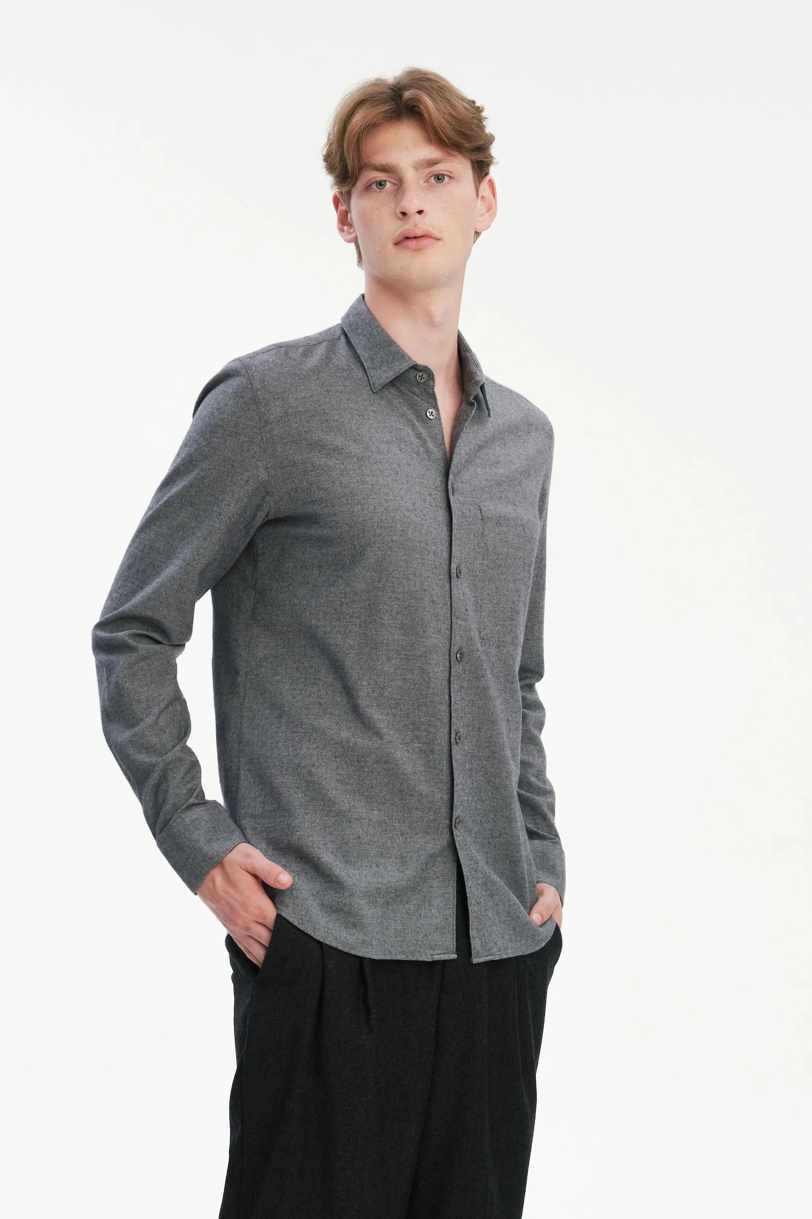 Feel Good Shirt in a Fine Melange Soft Grey Italian Cotton and Virgin Wool sold by Delikatessen product image thumbnail 4