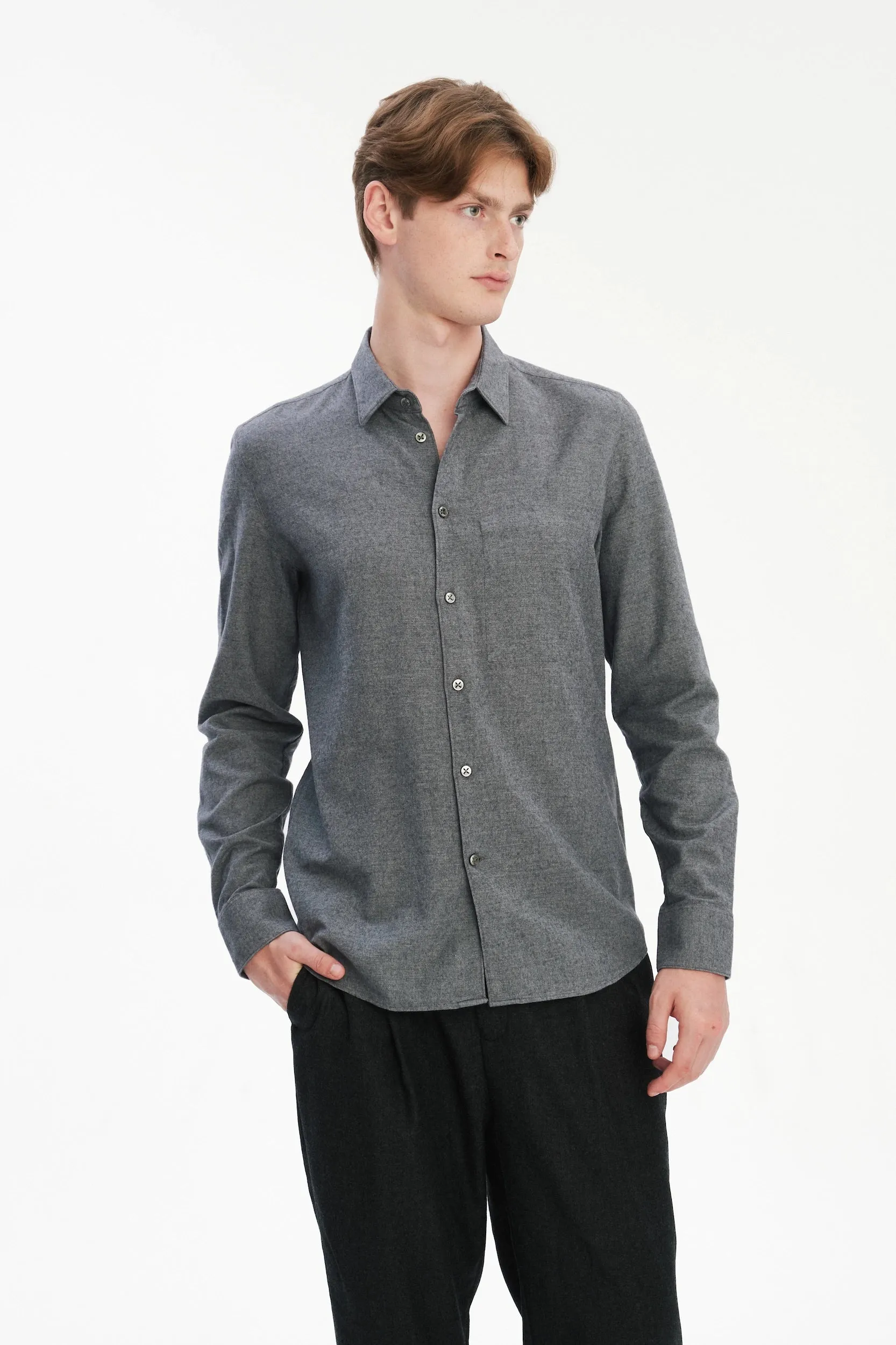 Feel Good Shirt in a Fine Melange Soft Grey Italian Cotton and Virgin Wool sold by Delikatessen product image thumbnail 5
