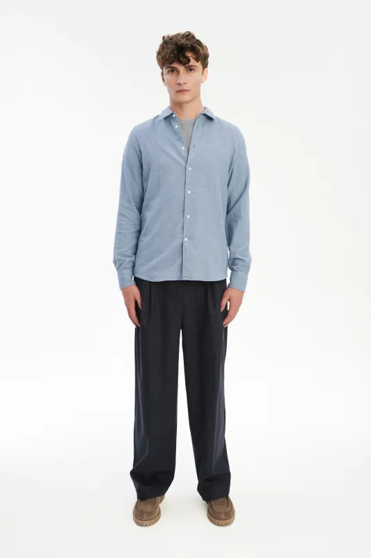 Feel Good Shirt in a Blue Soft Double Brushed Italian Cotton Flannel sold by Delikatessen