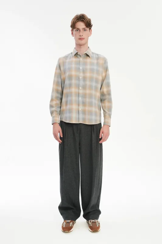 Feel Good Shirt in a Soft Tonal Beige and Grey Chequered Italian Cotton Flannel sold by Delikatessen