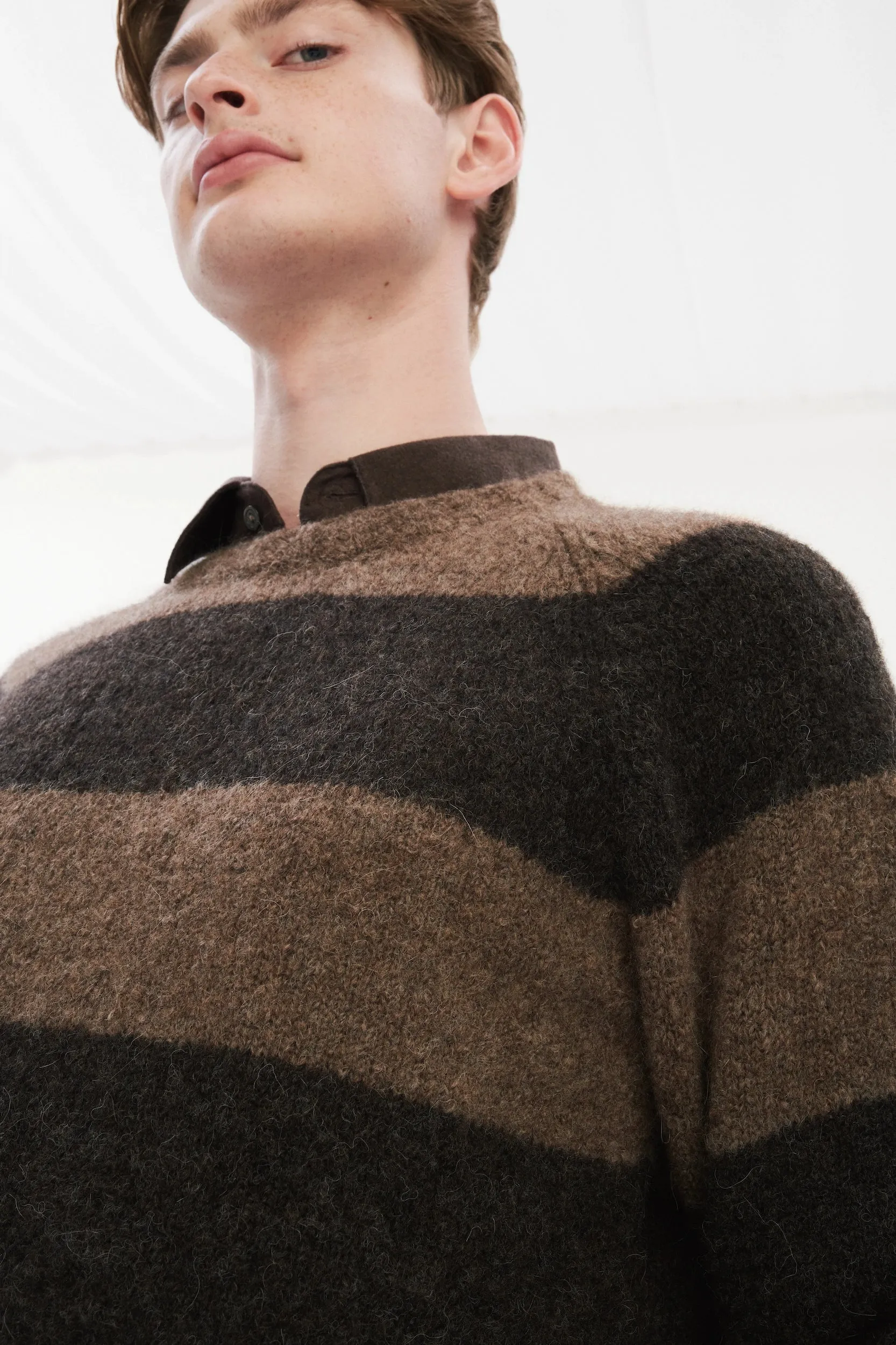 Brushed Sustainable Alpaca Wool Sweater Brown Stripe sold by Delikatessen product image thumbnail 2
