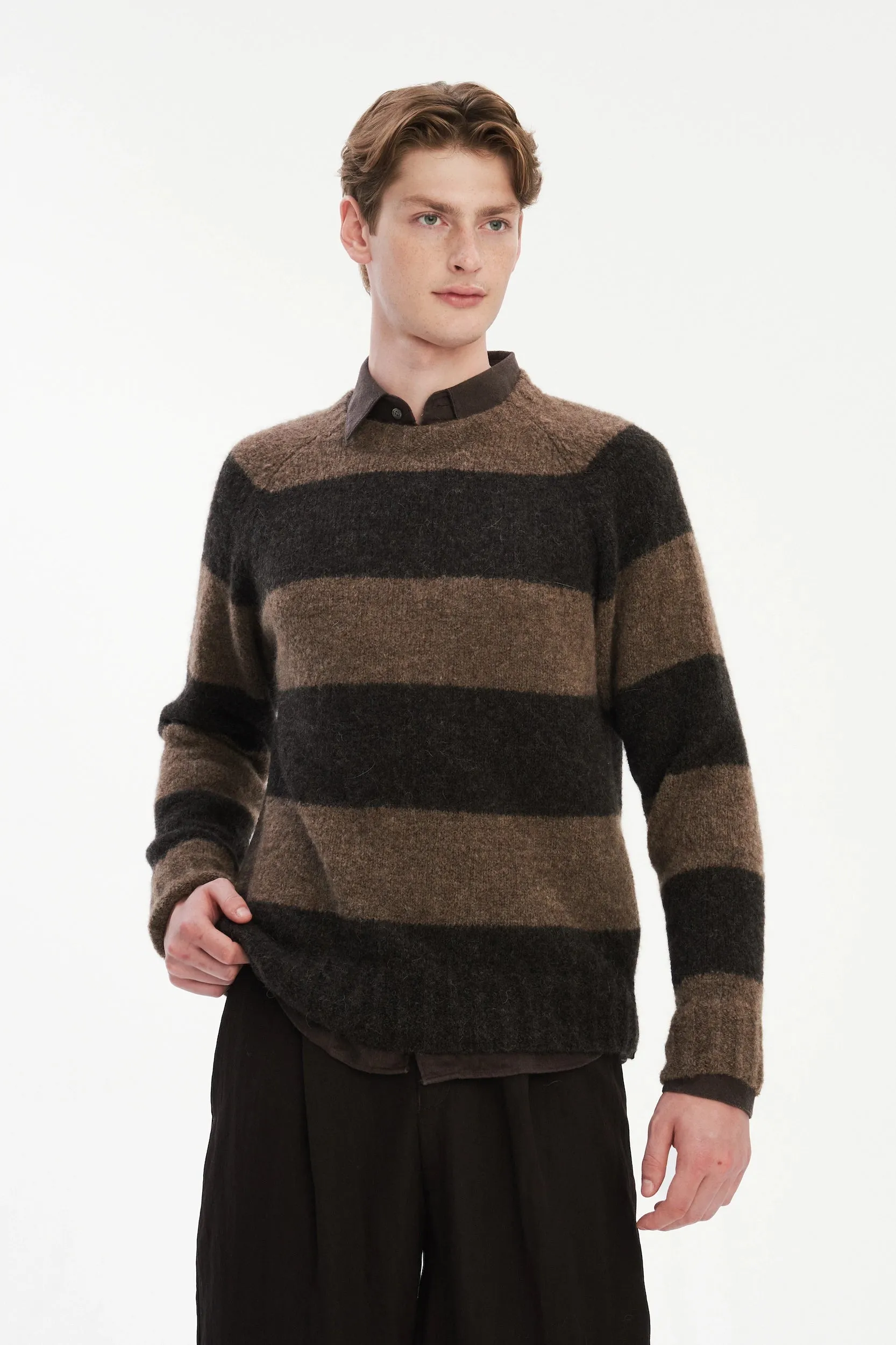 Brushed Sustainable Alpaca Wool Sweater Brown Stripe sold by Delikatessen product image thumbnail 5