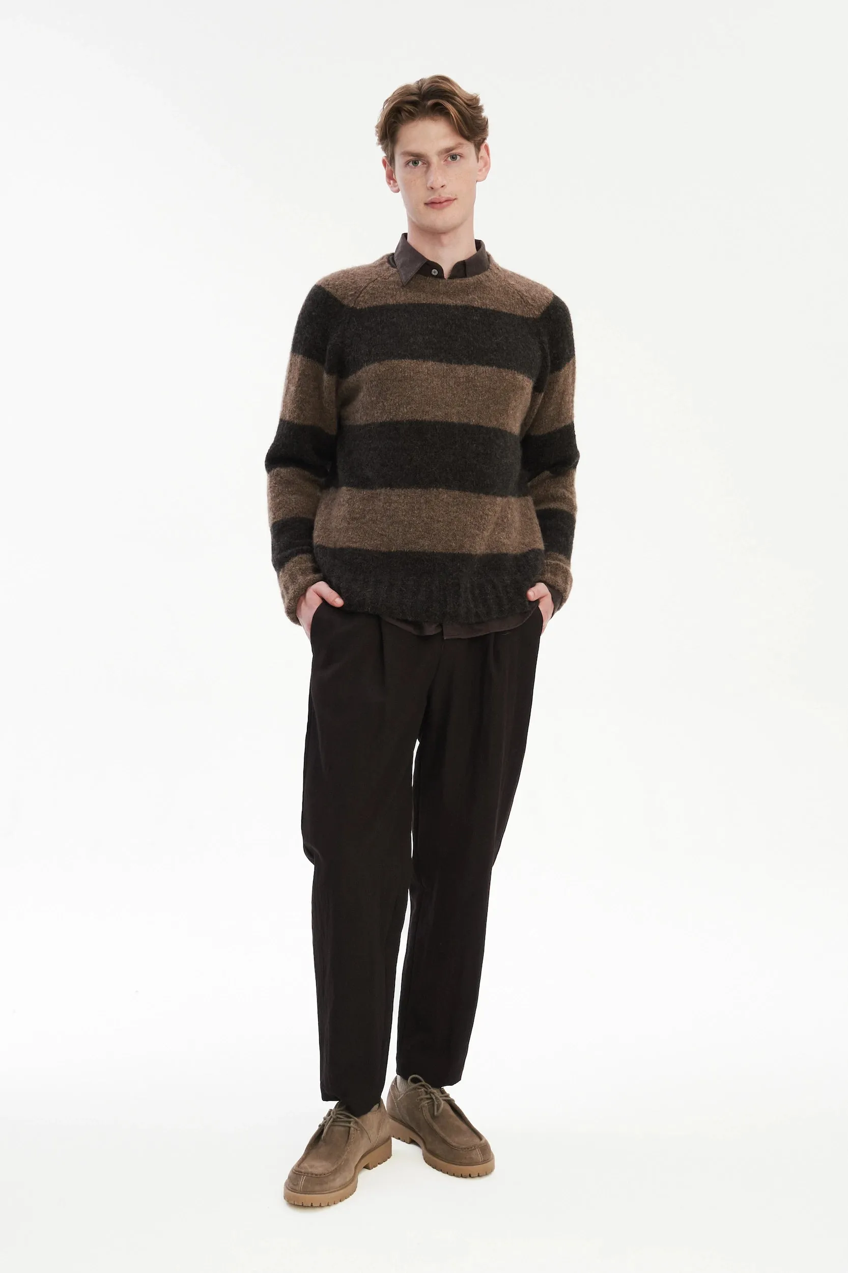 Brushed Sustainable Alpaca Wool Sweater Brown Stripe sold by Delikatessen product image thumbnail 3