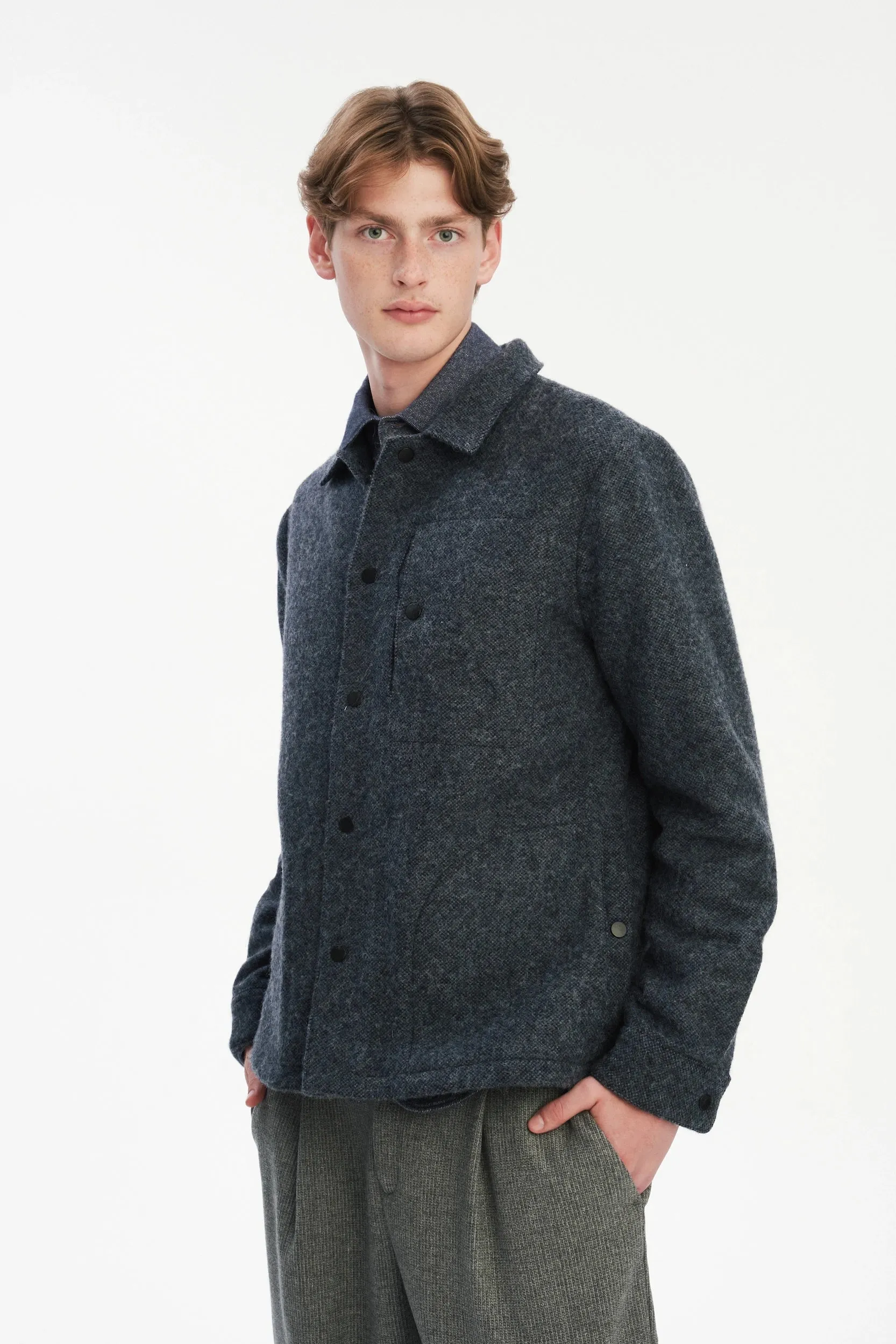 Snap Button Jacket in Navy Recycled Wool and Cotton with MEIDA sold by Delikatessen product image thumbnail 3