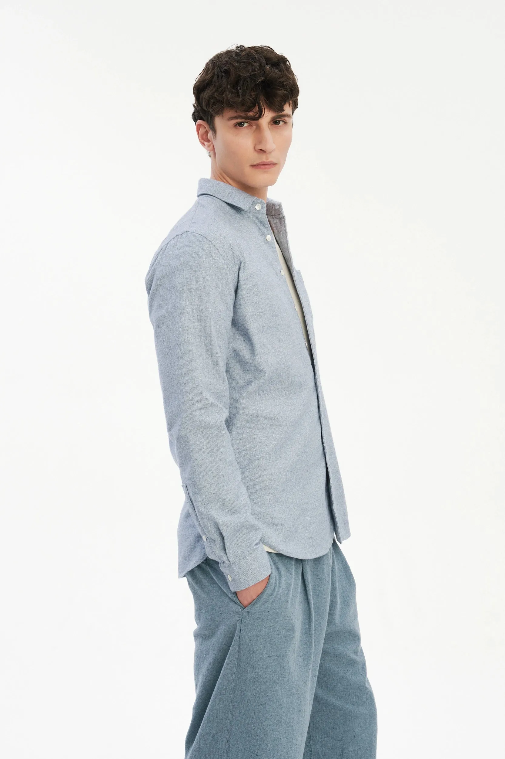 Farmer Shirt in a Fine Portuguese Brushed Blue Flannel sold by Delikatessen product image thumbnail 5