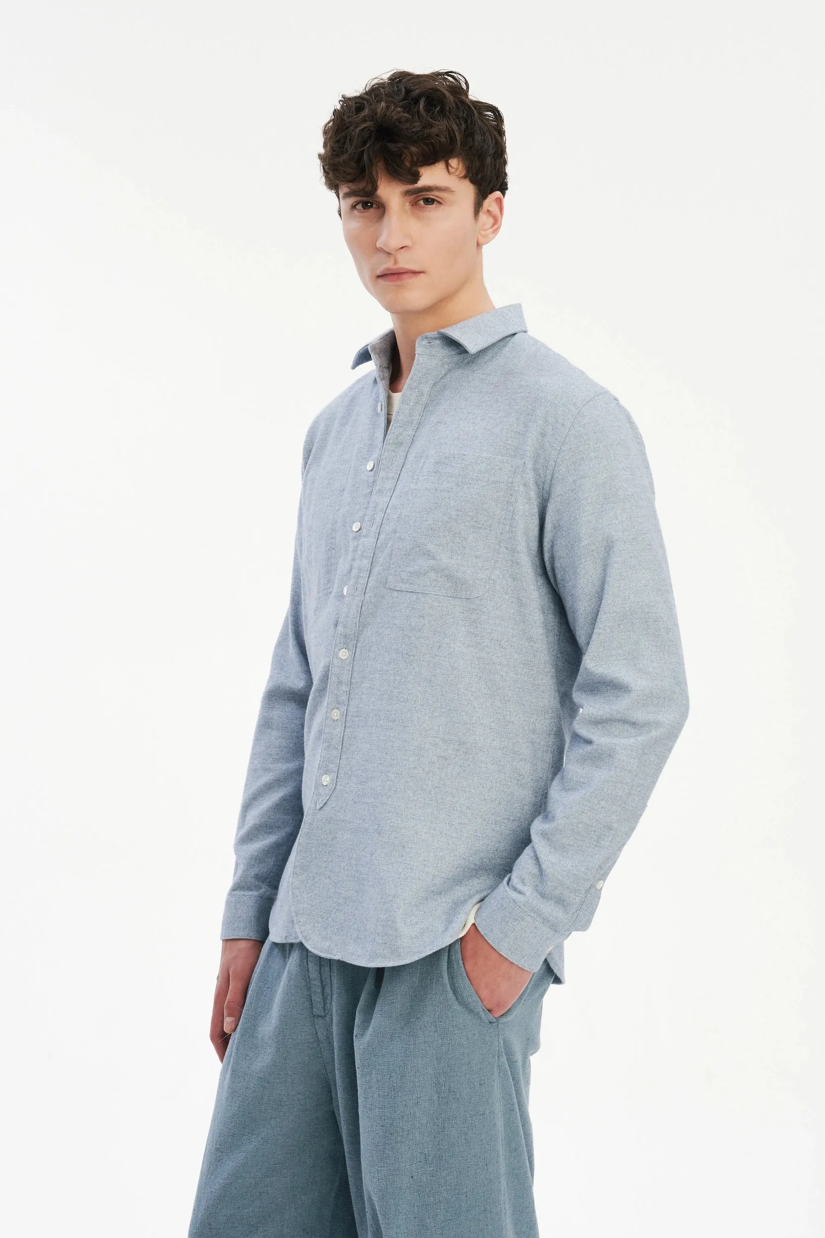 Farmer Shirt in a Fine Portuguese Brushed Blue Flannel sold by Delikatessen product image thumbnail 4