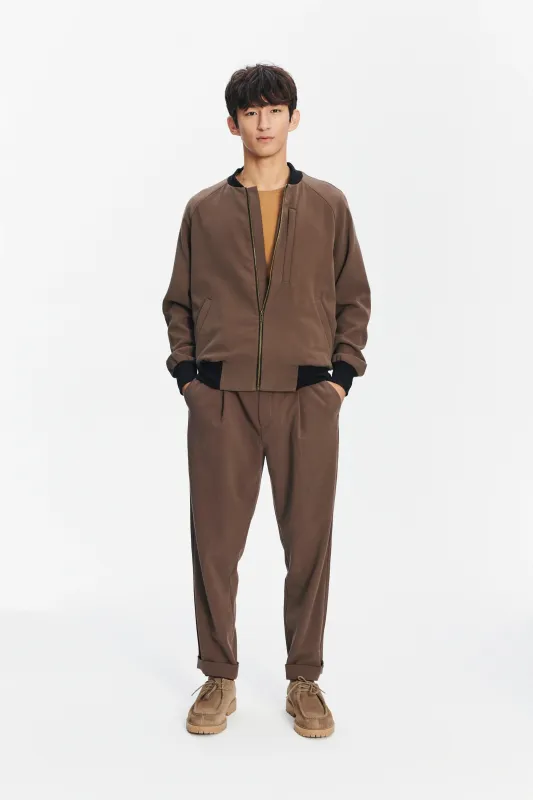 Bomber Jacket in the Finest Blend of Taupe Brown Italian Virgin Wool and Cotton by Albini sold by Delikatessen