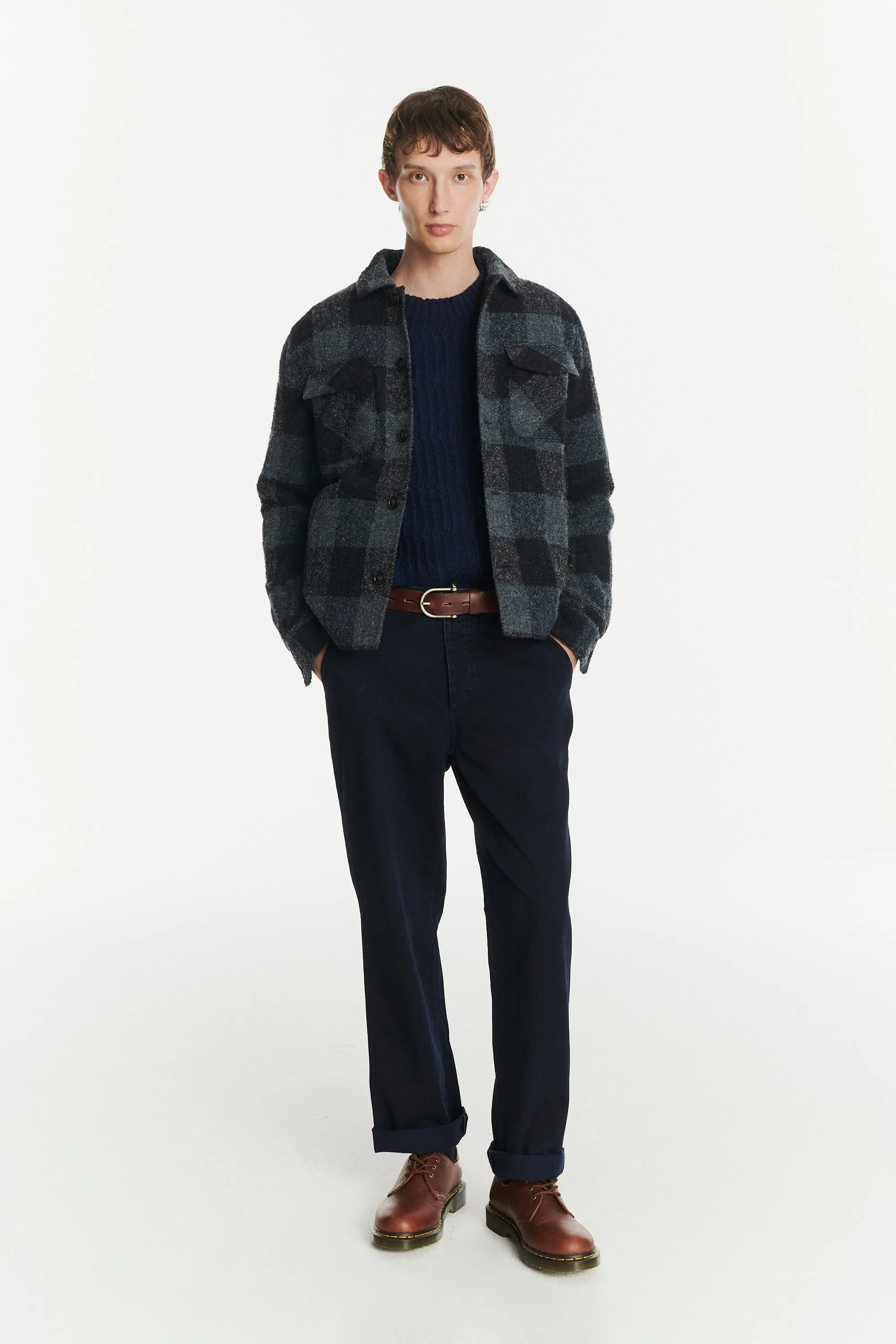 Winter Jacket in a Tonal Navy and Grey Chequered Italian Virgin and Alpaca Wool with MEIDA Thermo Insulation sold by Delikatessen