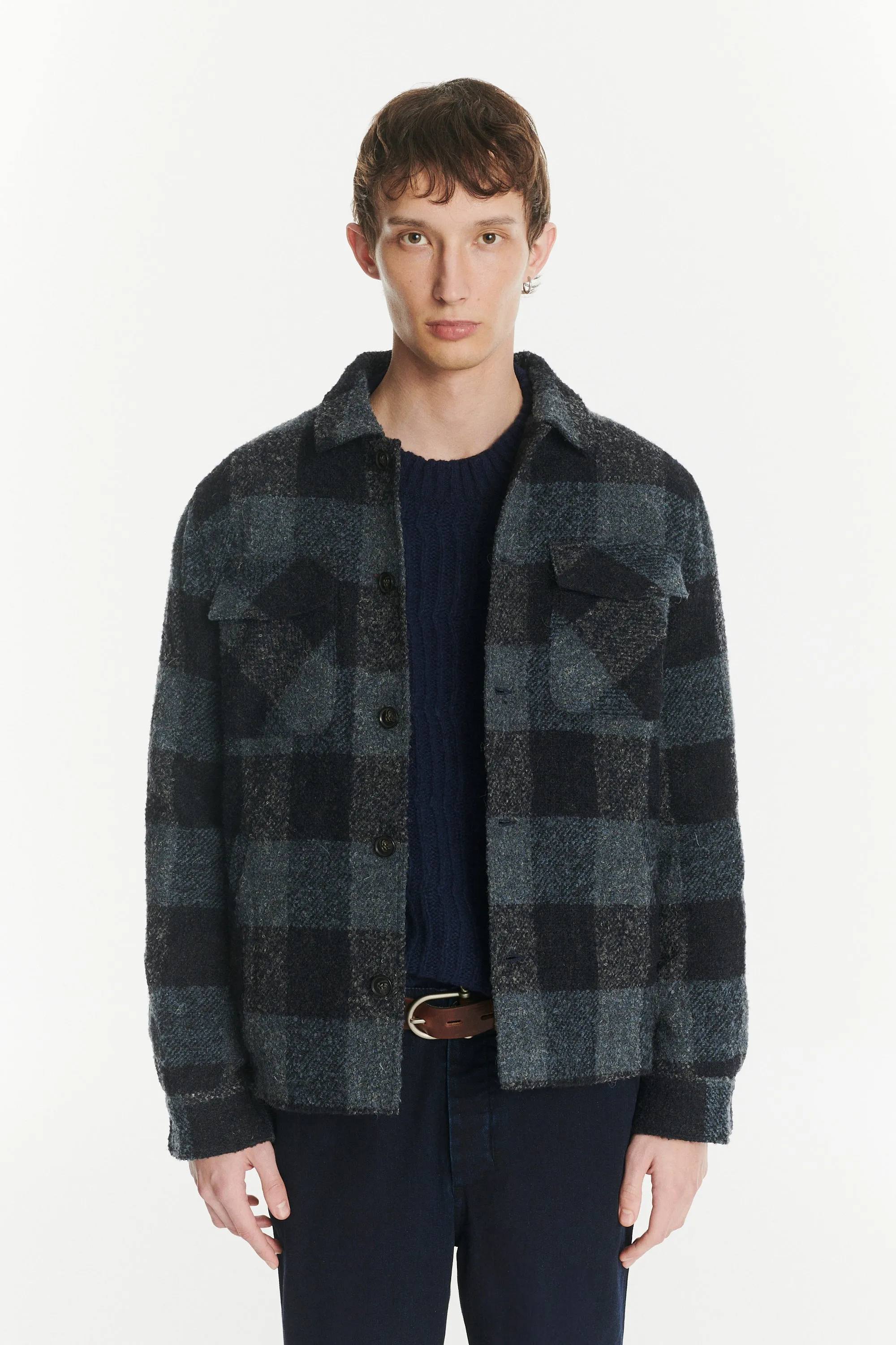 Winter Jacket in a Tonal Navy and Grey Chequered Italian Virgin and Alpaca Wool with MEIDA Thermo Insulation sold by Delikatessen product image thumbnail 4