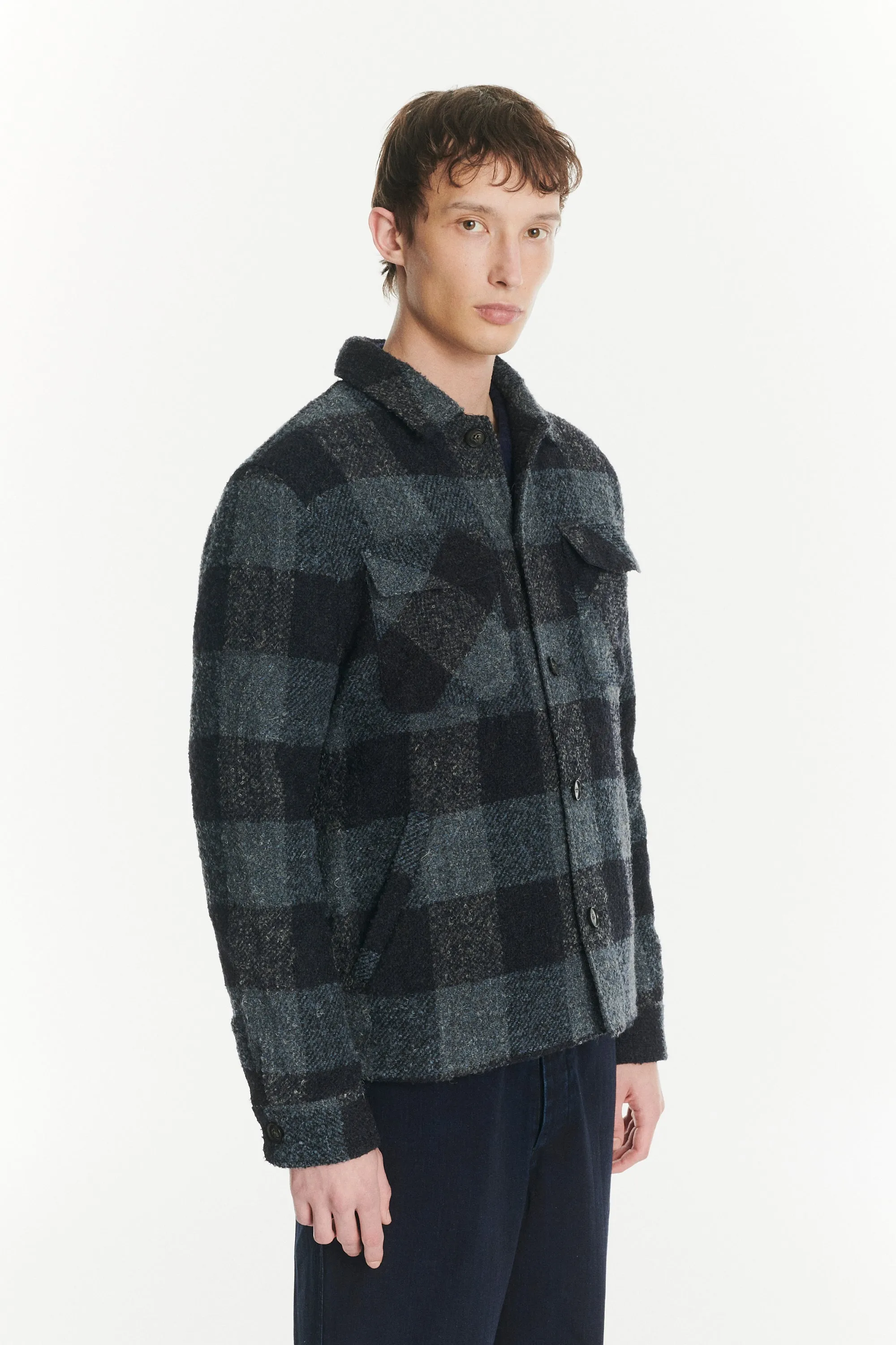 Winter Jacket in a Tonal Navy and Grey Chequered Italian Virgin and Alpaca Wool with MEIDA Thermo Insulation sold by Delikatessen product image thumbnail 5