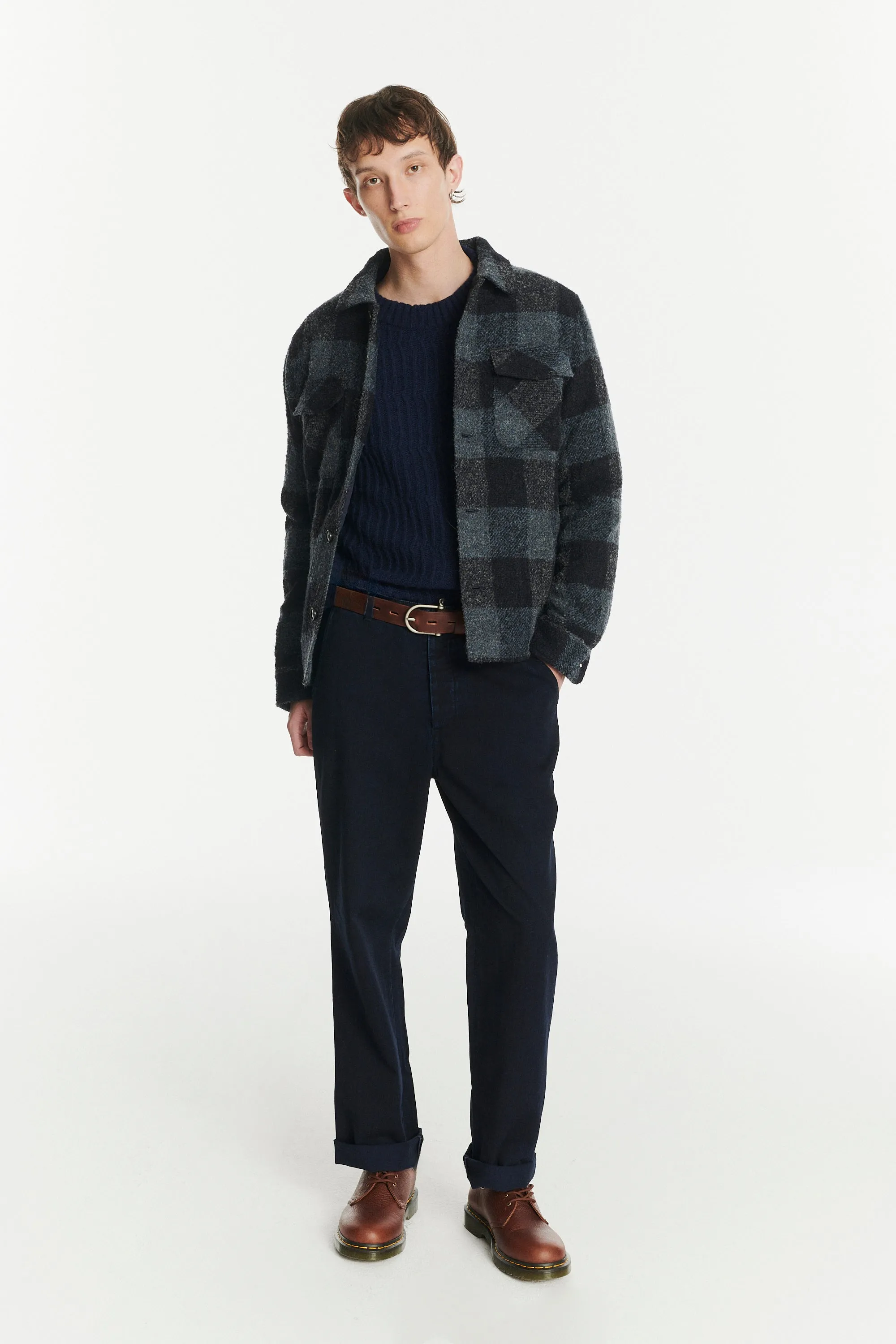 Winter Jacket in a Tonal Navy and Grey Chequered Italian Virgin and Alpaca Wool with MEIDA Thermo Insulation sold by Delikatessen product image thumbnail 3