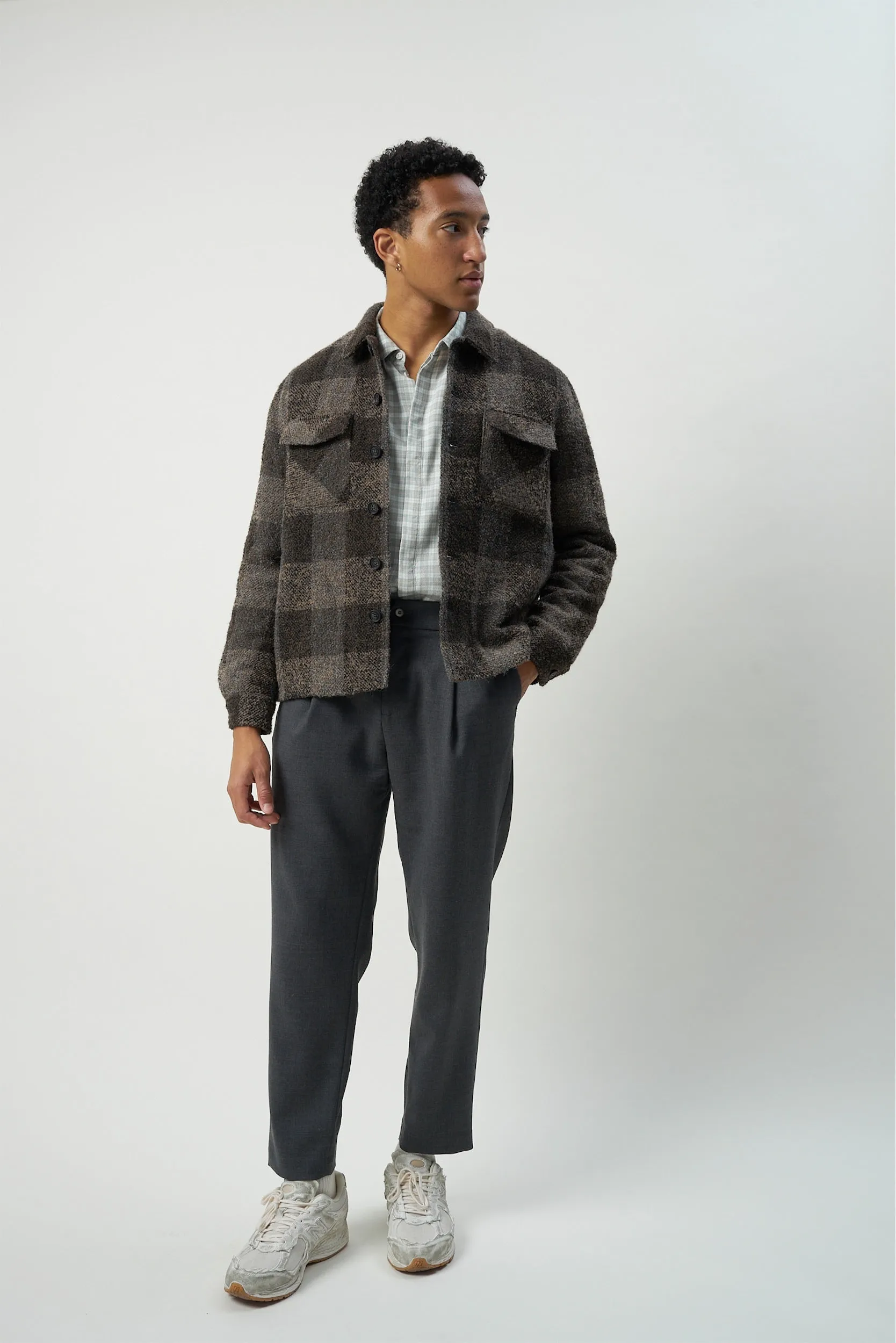 Winter Jacket in the Finest Tonal Brown Grey Chequered Italian Soft Virgin and Alpaca Wool with MEIDA Thermo Insulation sold by Delikatessen product image thumbnail 3