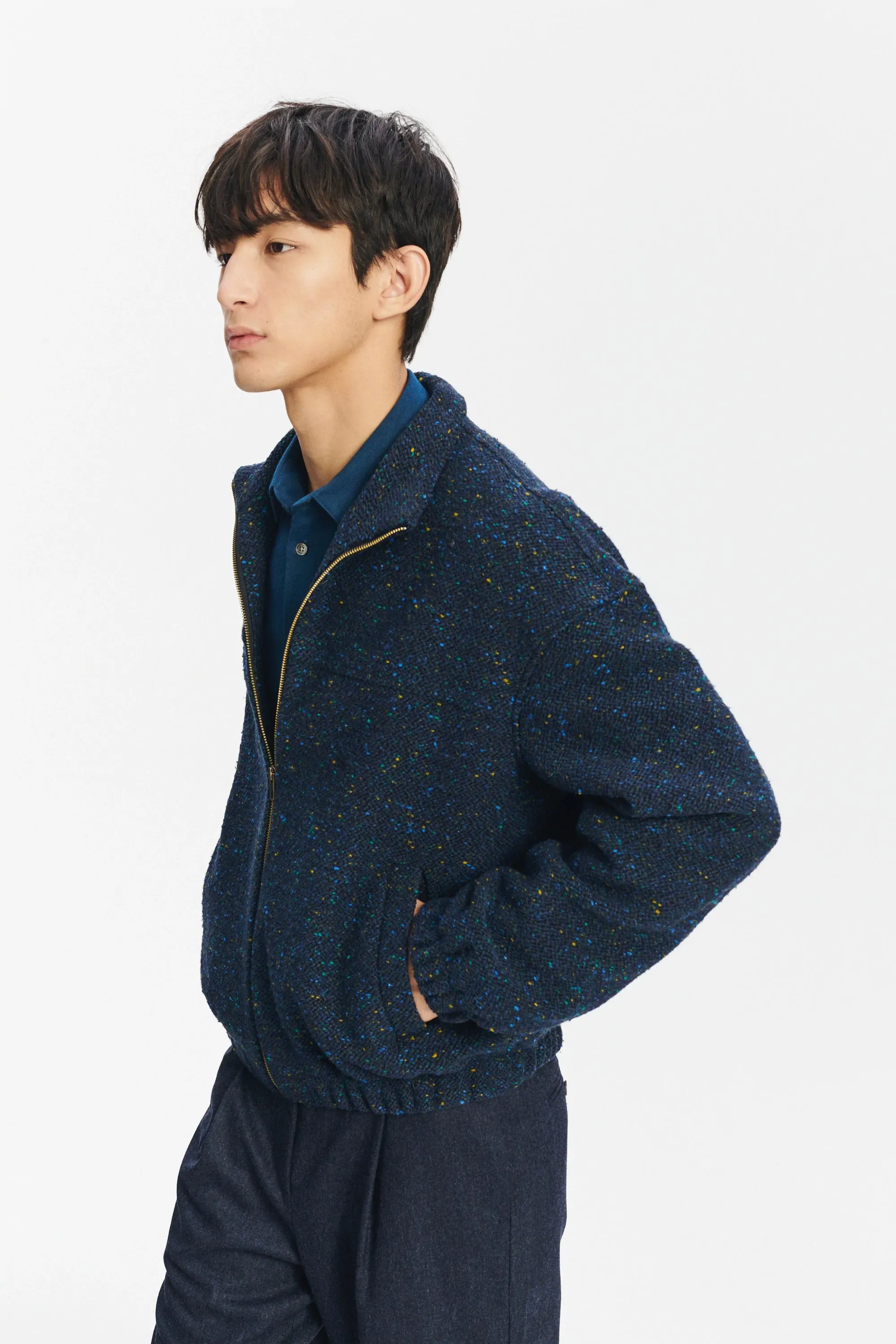 New Zipped Blouson Jacket in Navy Virgin Wool Blend sold by Delikatessen product image thumbnail 5