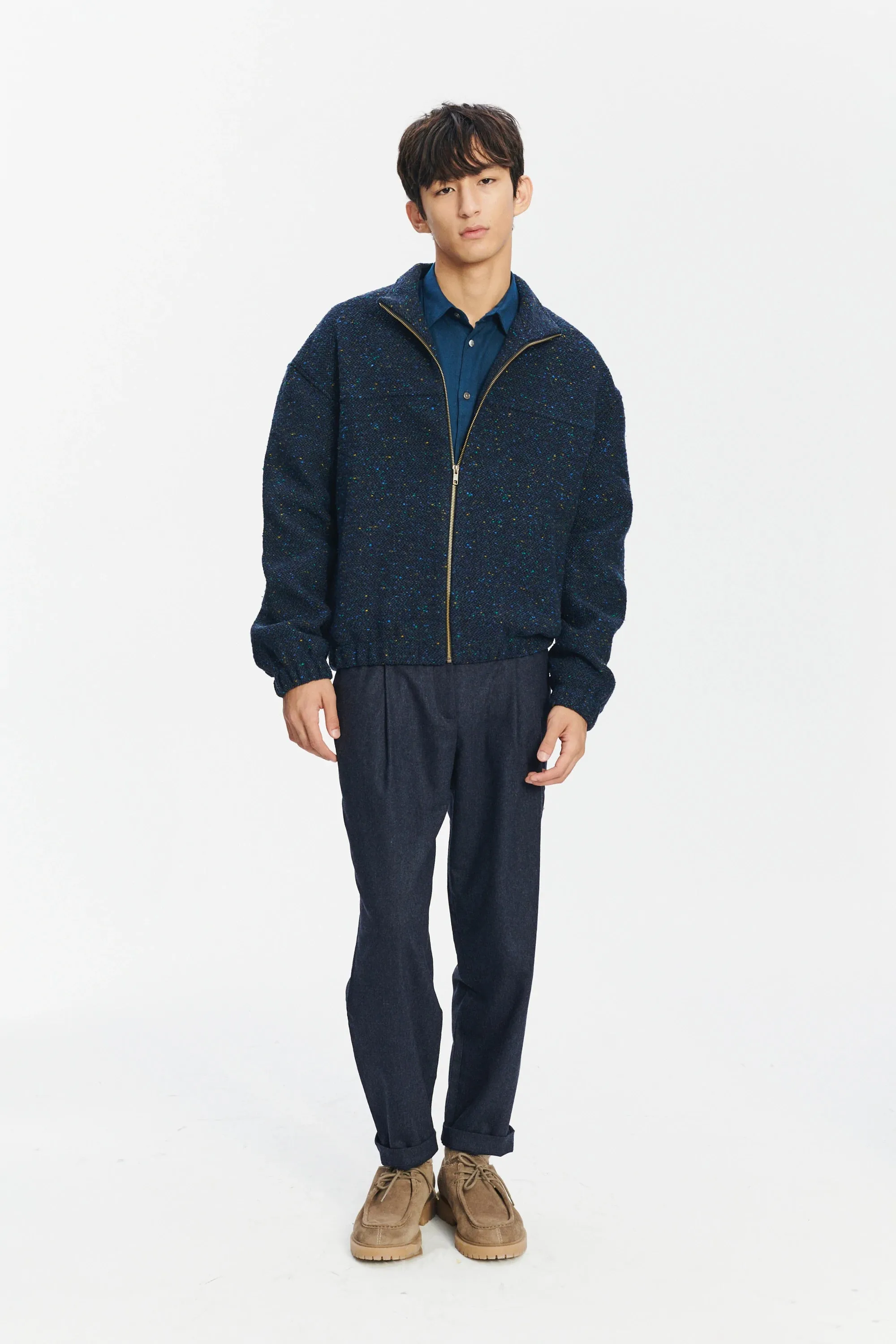 New Zipped Blouson Jacket in Navy Virgin Wool Blend sold by Delikatessen product image thumbnail 3