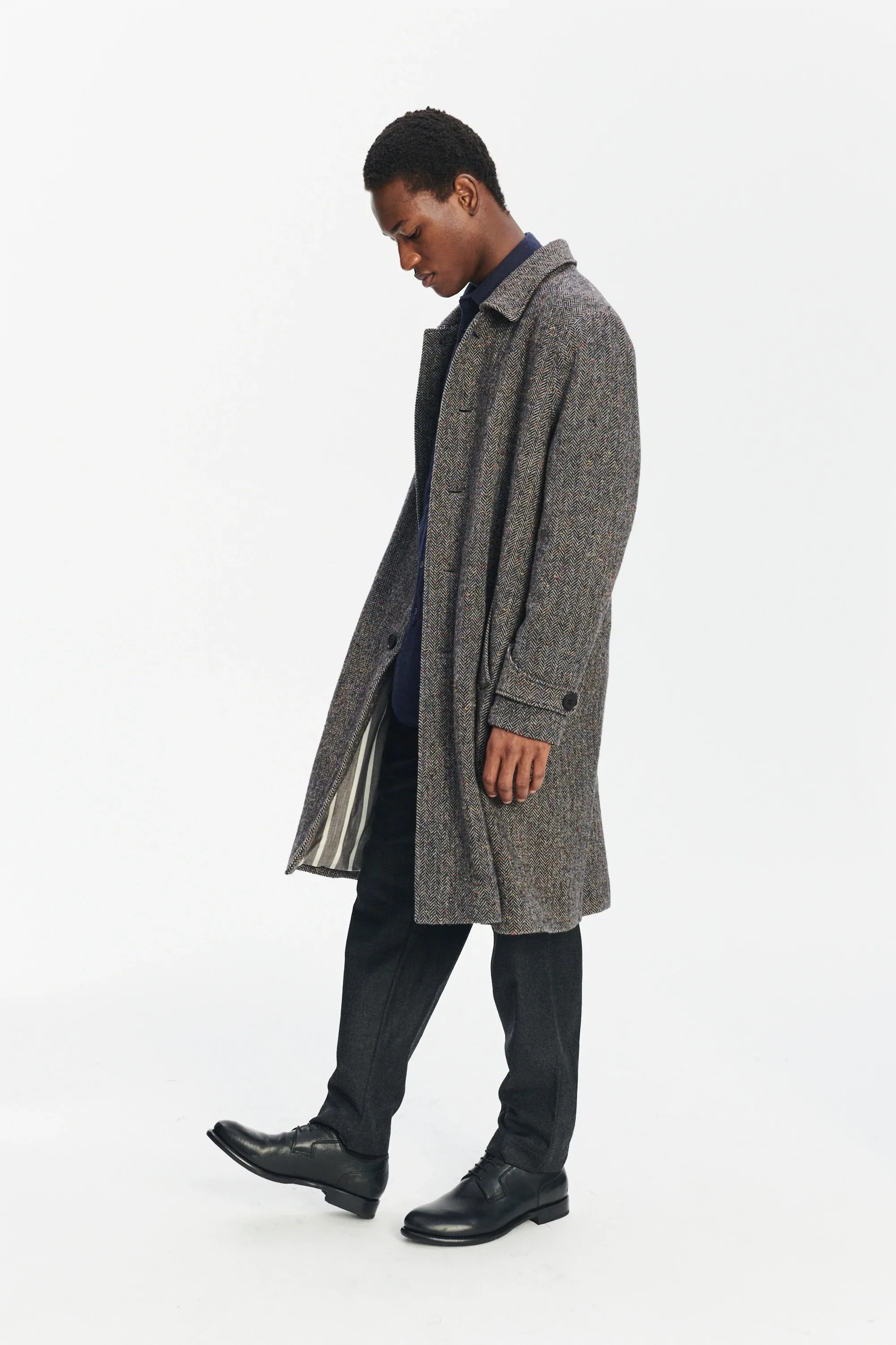 Winter Coat in a Grey and Black Italian Virgin Wool Herringbone Tweed with Meida Thermo Insulation sold by Delikatessen product image thumbnail 4