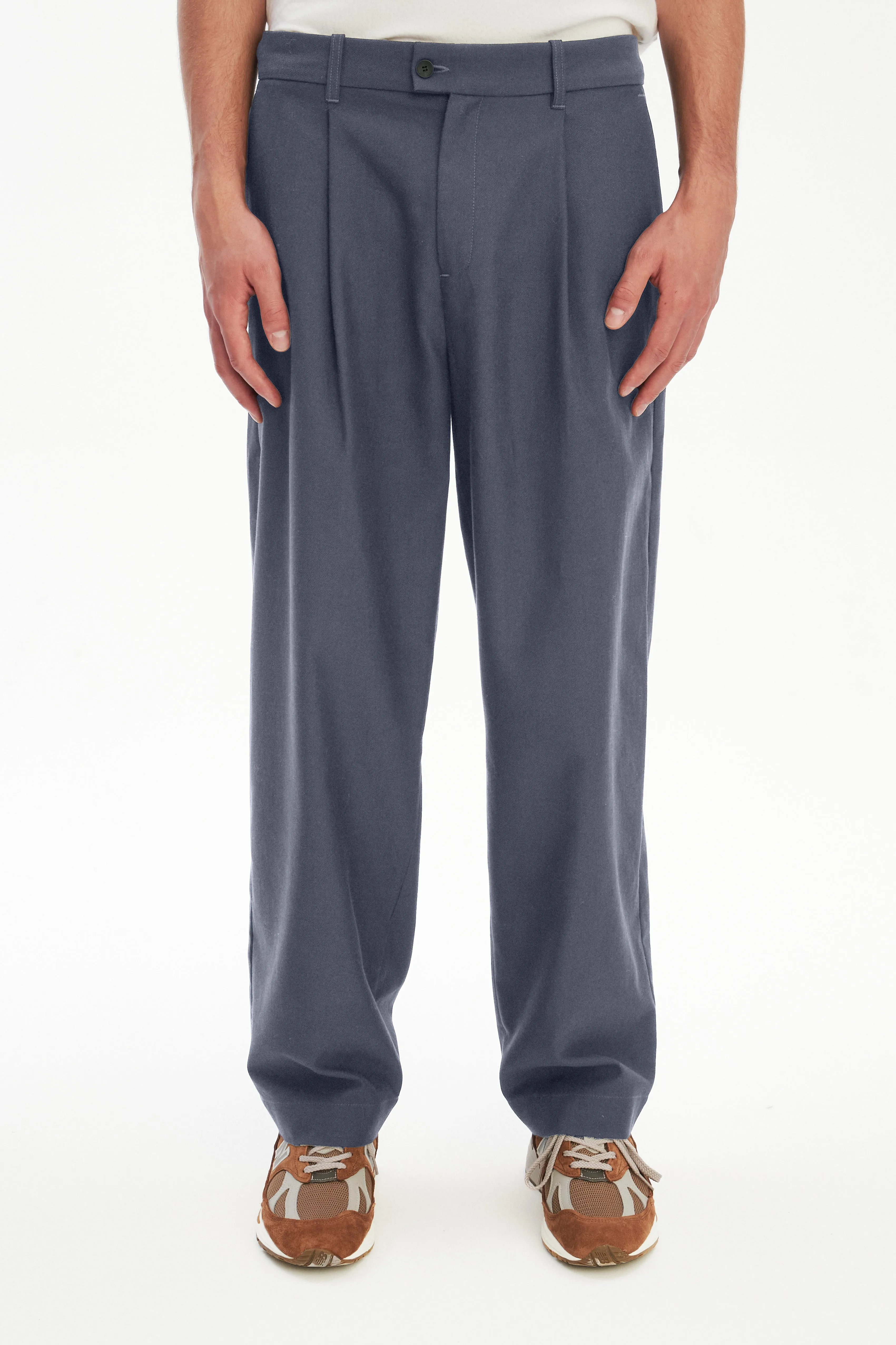 Amsterdam Trousers in a Steel Blue Subtle Firm Italian Organic Cotton sold by Delikatessen product image thumbnail 3