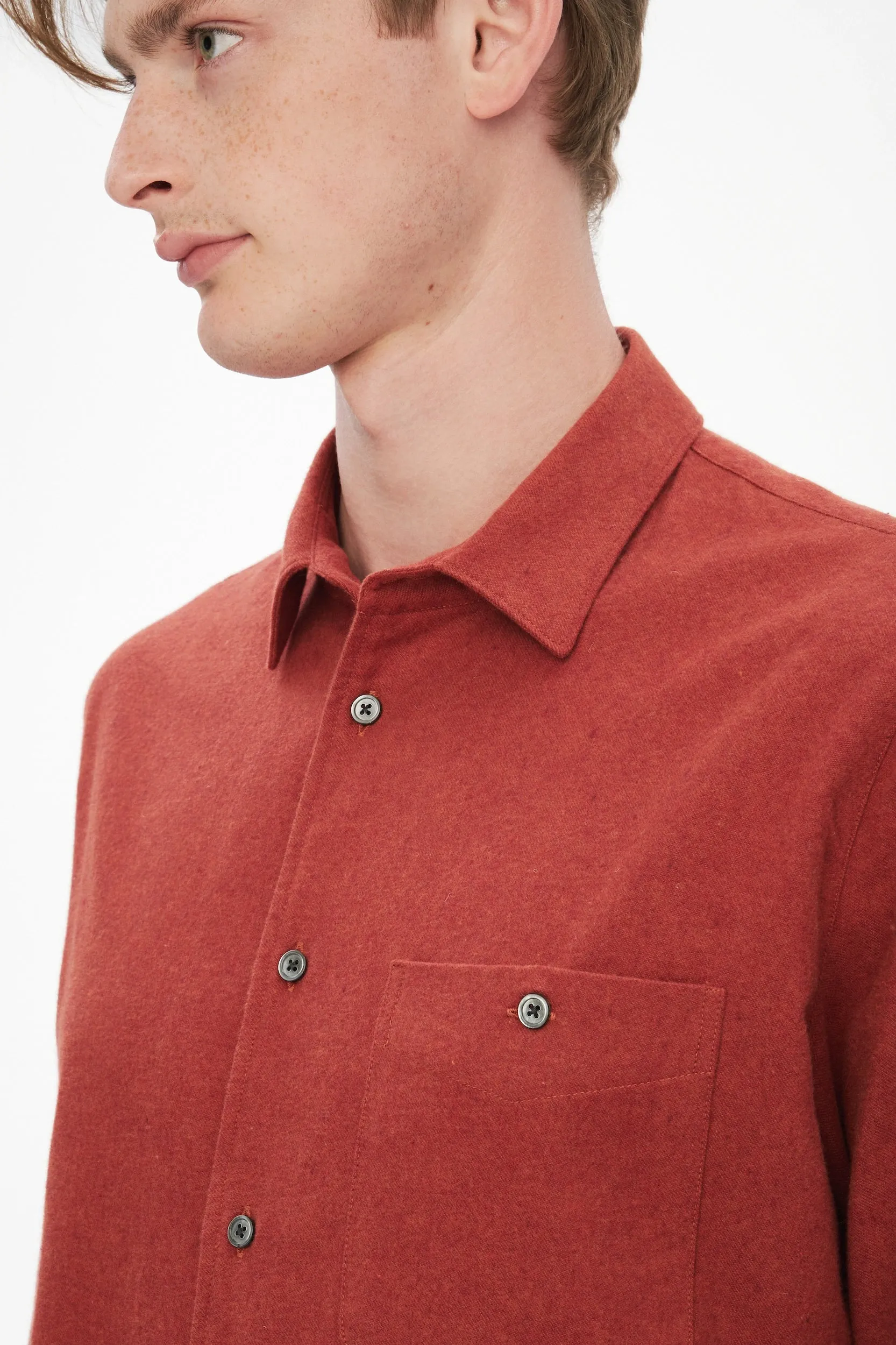 Strong Shirt in a Deep Orange Melange Recycled Italian Cotton Flannel sold by Delikatessen product image thumbnail 5