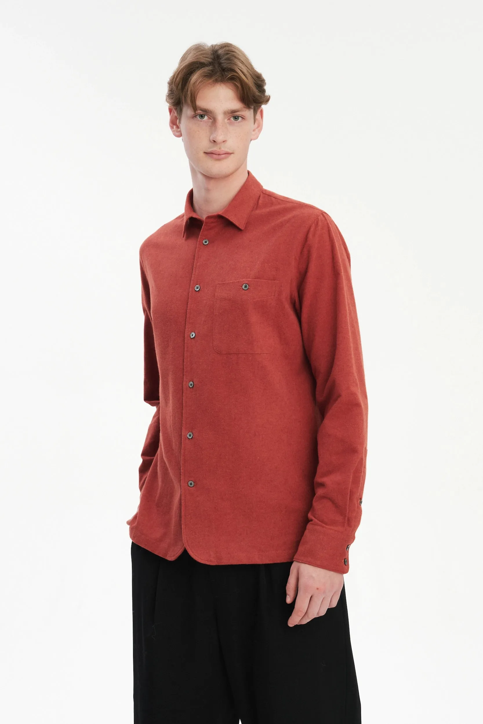 Strong Shirt in a Deep Orange Melange Recycled Italian Cotton Flannel sold by Delikatessen product image thumbnail 2