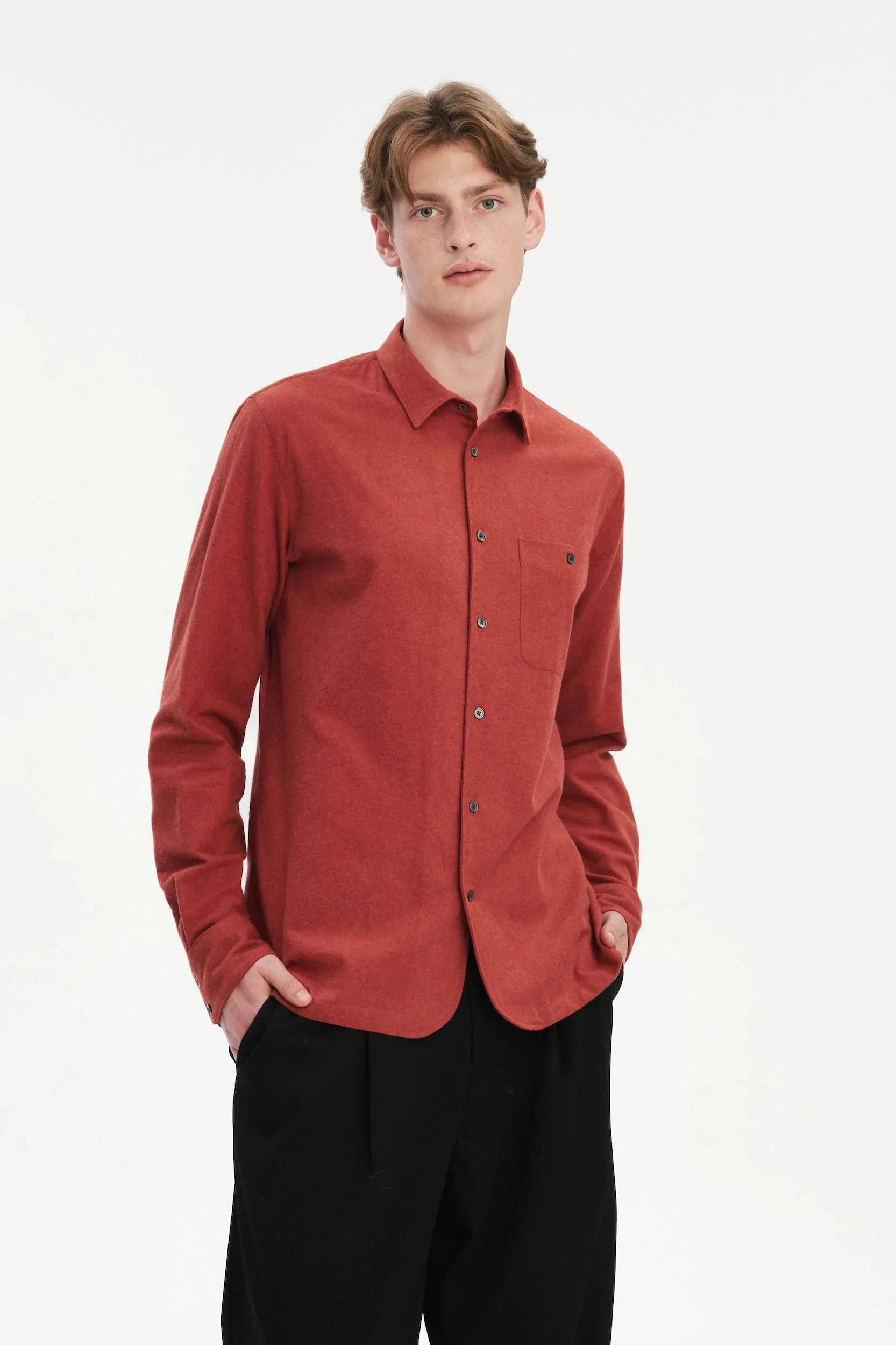 Strong Shirt in a Deep Orange Melange Recycled Italian Cotton Flannel sold by Delikatessen product image thumbnail 4