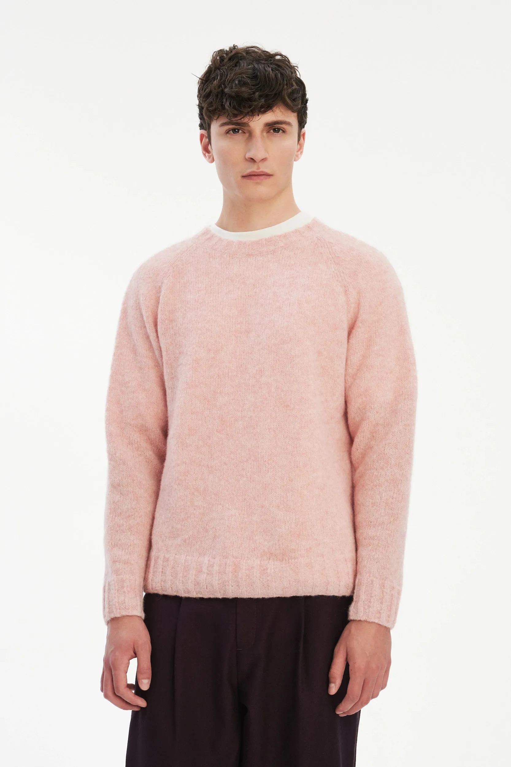 Crewneck Sweater in a Pink Brushed Sustainable Alpaca Wool sold by Delikatessen product image thumbnail 3