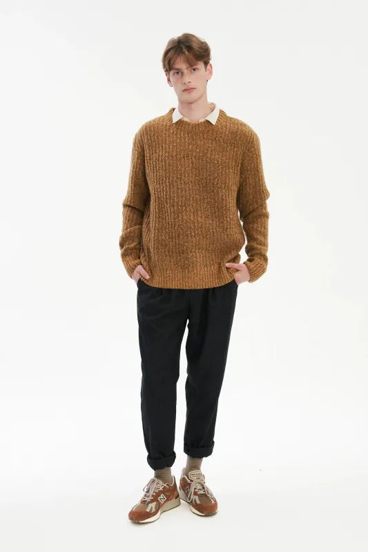 Crewneck Sweater in the Finest Mustard Lambs Wool sold by Delikatessen