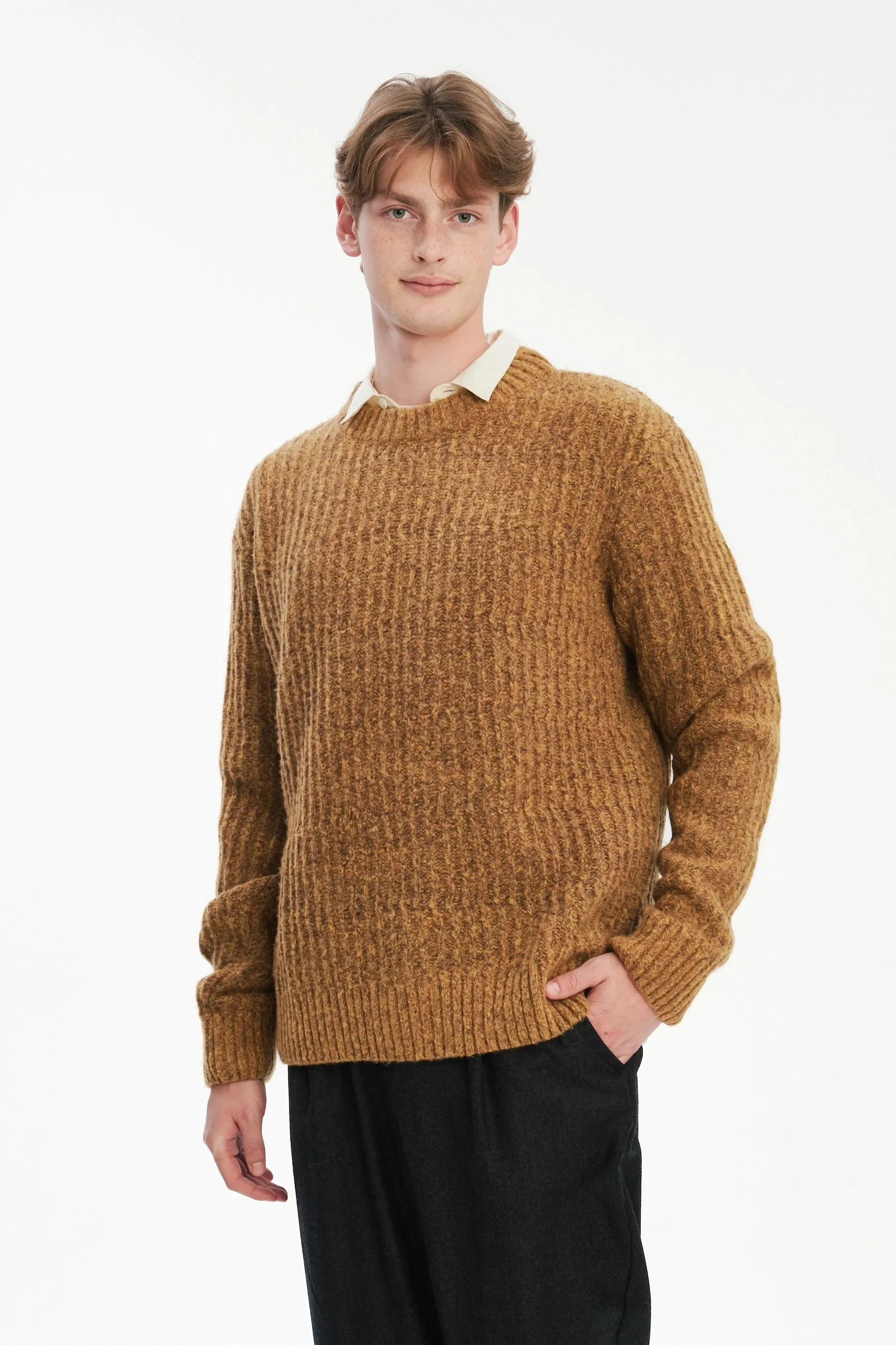 Crewneck Sweater in the Finest Mustard Lambs Wool sold by Delikatessen product image thumbnail 2