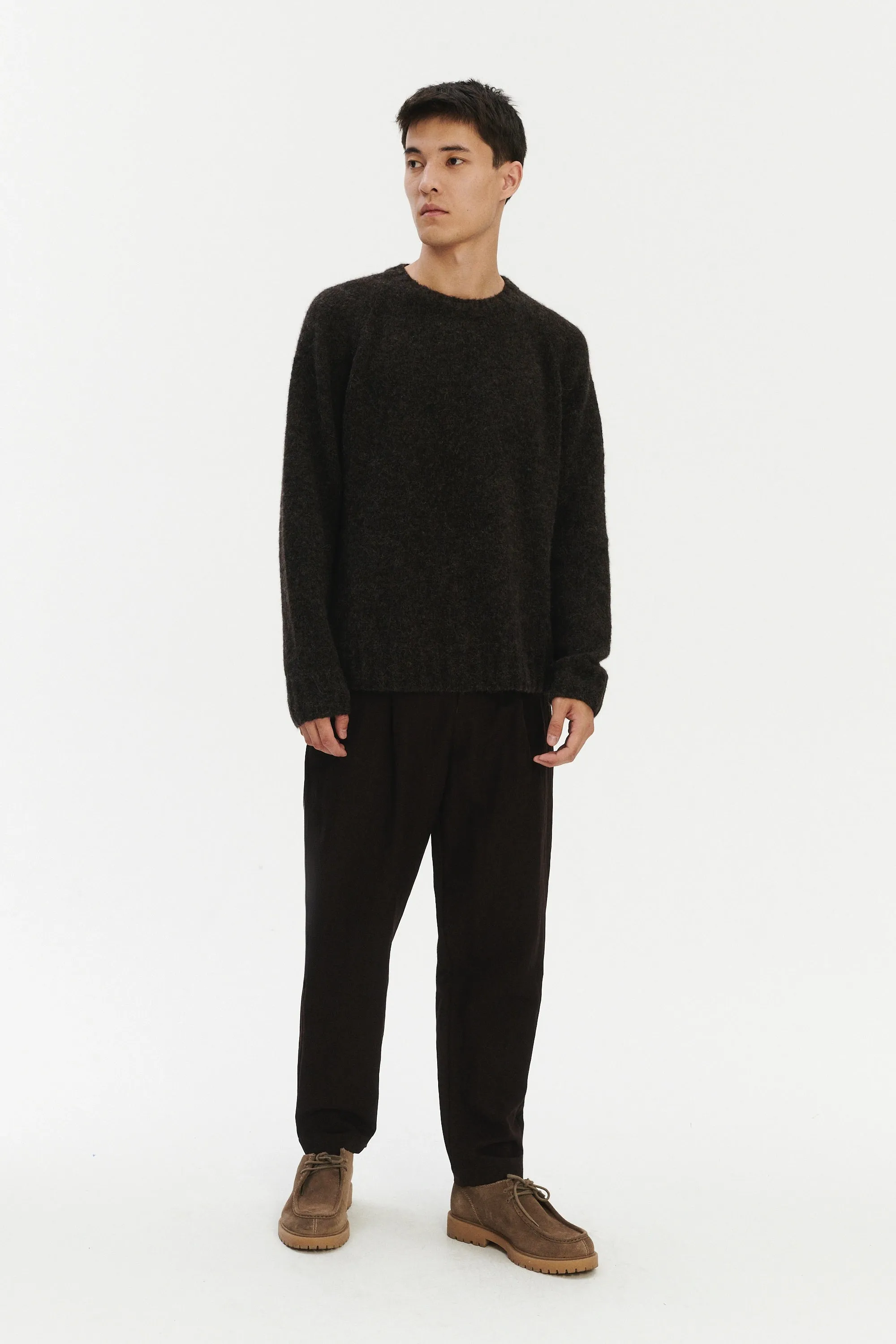 Crewneck Sweater in a Deep Espresso Brown Brushed Sustainable Alpaca Wool sold by Delikatessen product image thumbnail 5