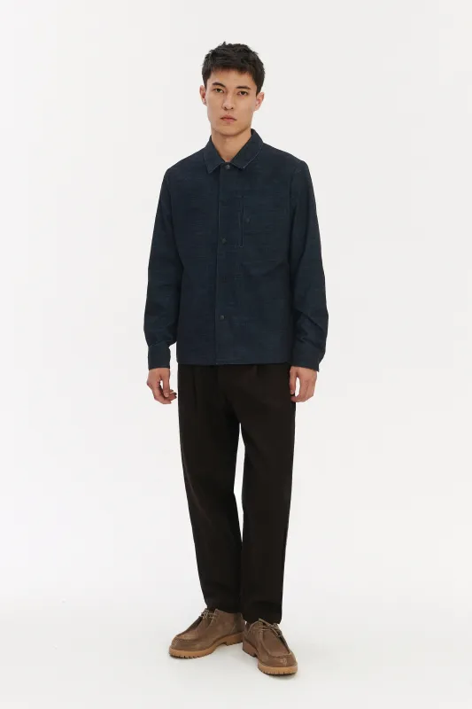 Snap Button Jacket in a Dark Blue Melange Italian Corduroy Cotton and Meida Isolation sold by Delikatessen