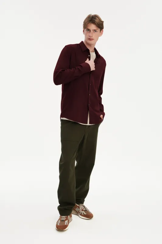 Feel Good Shirt in a Wine Recycled Structural Flannel sold by Delikatessen