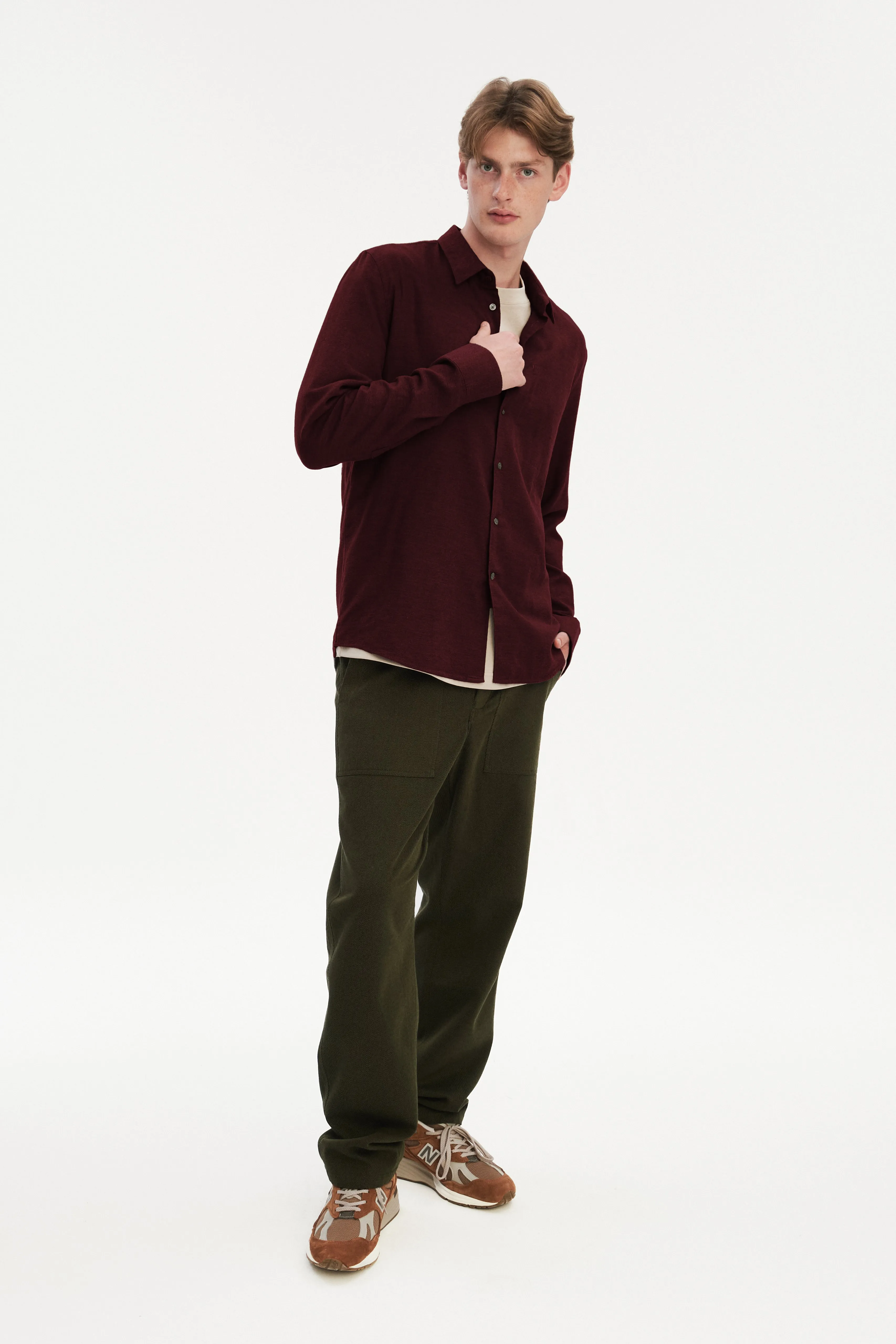 Feel Good Shirt in a Wine Recycled Structural Flannel sold by Delikatessen