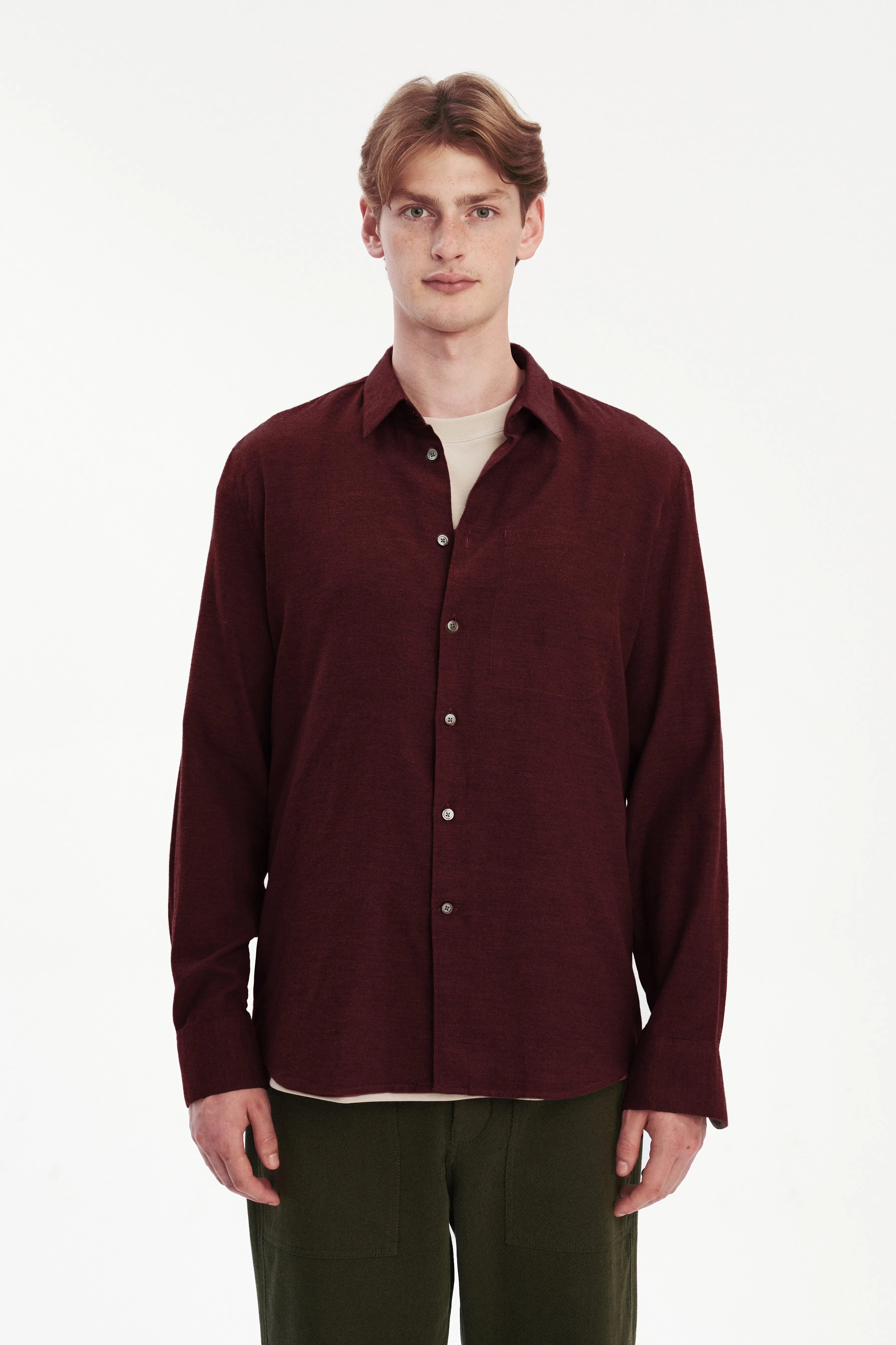 Feel Good Shirt in a Wine Recycled Structural Flannel sold by Delikatessen product image thumbnail 3