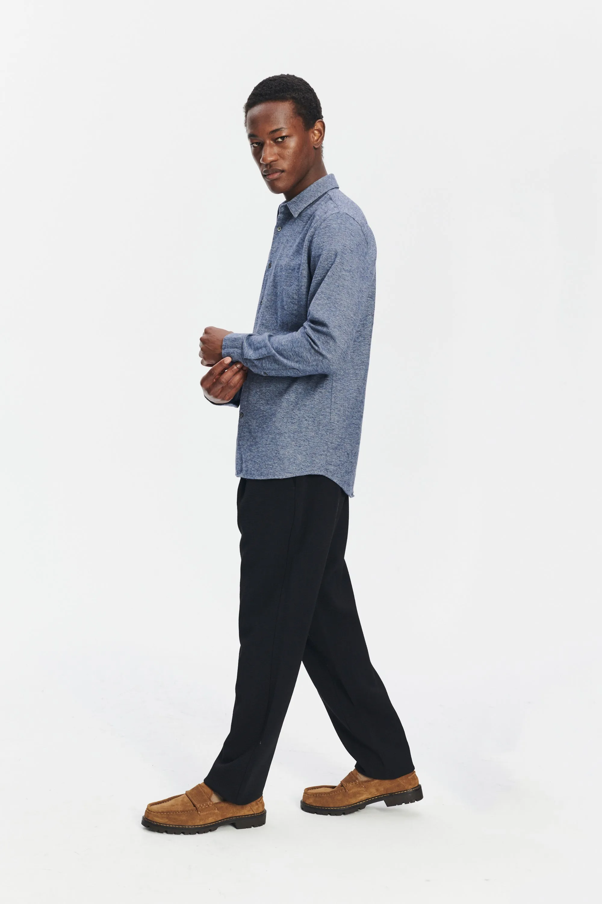 Feel Good Shirt in the Finest Blue Melange Italian Cotton Flannel by Albini sold by Delikatessen product image thumbnail 3