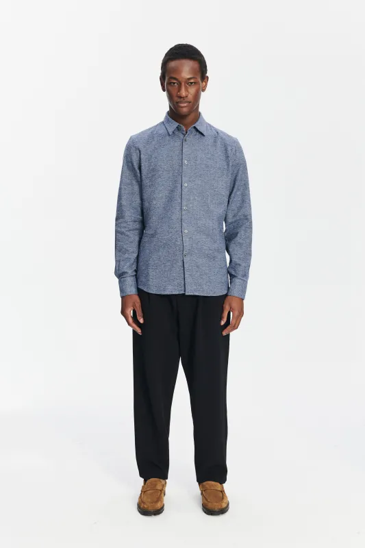 Feel Good Shirt in the Finest Blue Melange Italian Cotton Flannel by Albini sold by Delikatessen