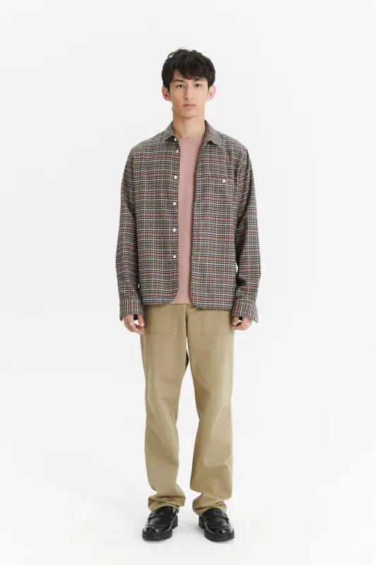 Strong Shirt in a Soft Red, Beige en Dark Blue Chequered Portuguese Cotton Flannel sold by Delikatessen