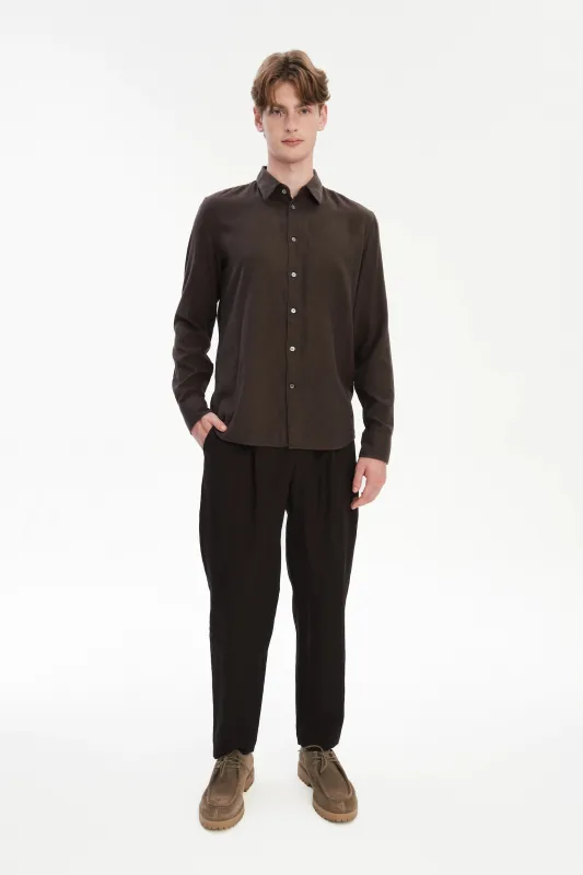 Feel Good Shirt in Chocolate Brown Italian Lyocell and Organic Cotton Flannel sold by Delikatessen