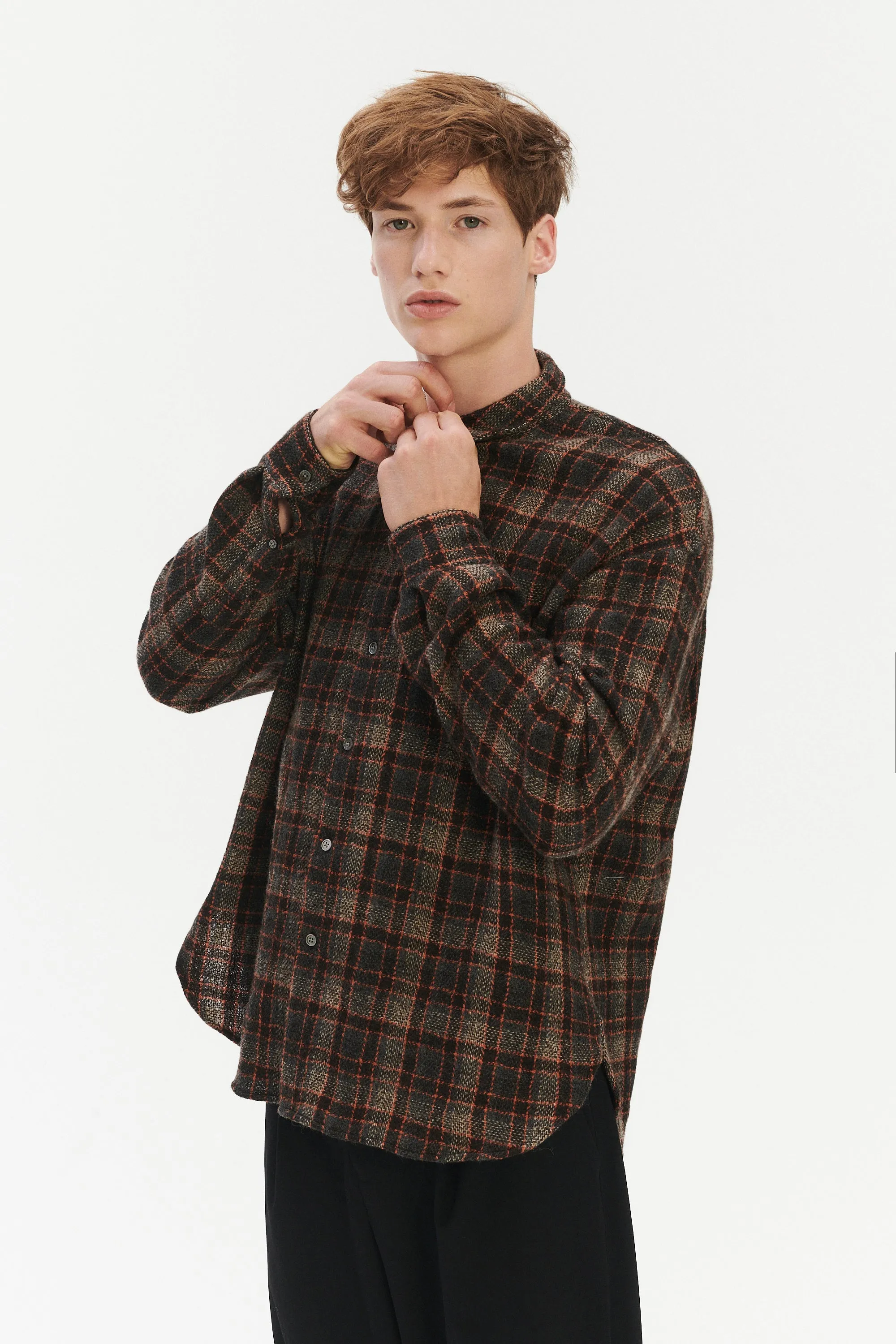 Oversized Shirt in Japanese Light Combed Wool - Brown Orange Check sold by Delikatessen product image thumbnail 5