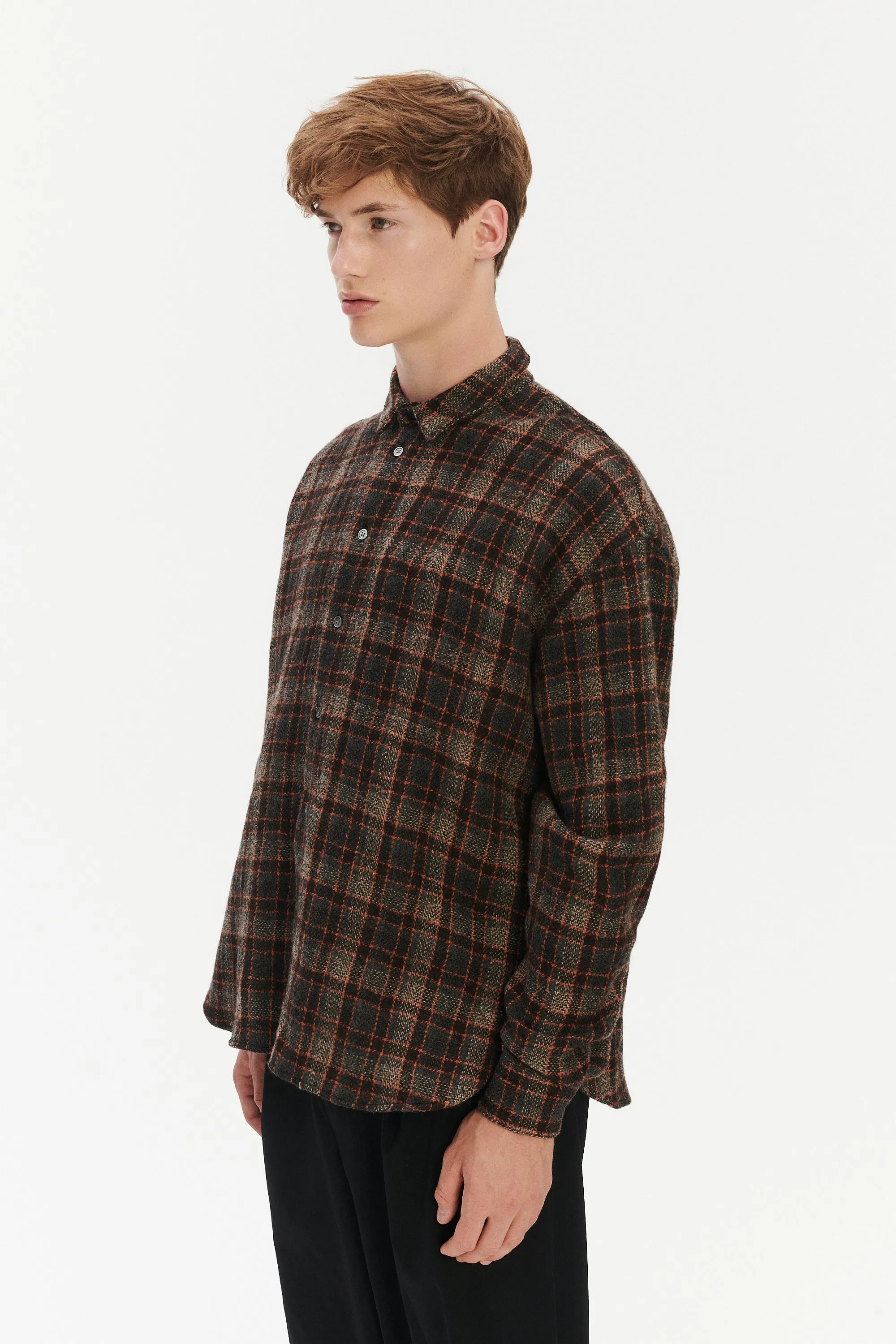 Oversized Shirt in Japanese Light Combed Wool - Brown Orange Check sold by Delikatessen product image thumbnail 3